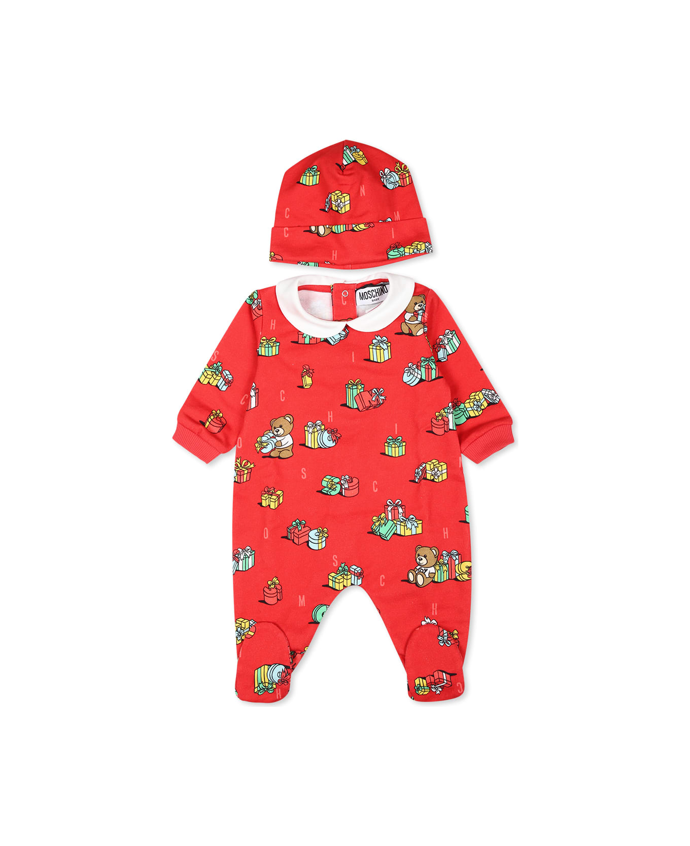 Moschino Red Babygrow Set For Babykids With Teddy Bear - Red