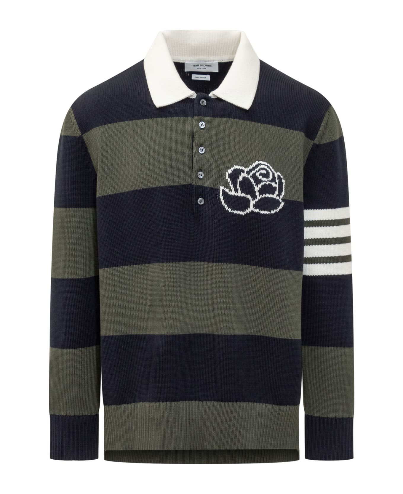 Thom Browne Rose 4-bar Polo - DK GREEN