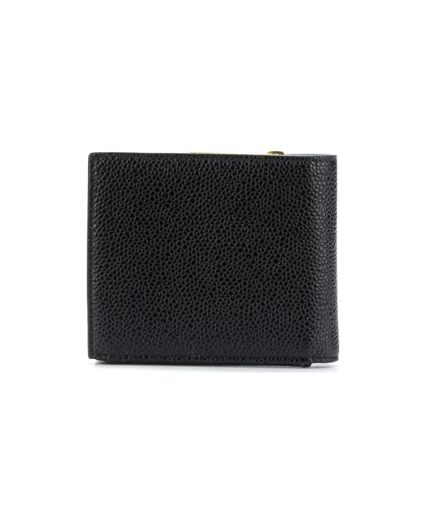 Thom Browne Billfold With Fold Out Coin Purse In Pebble Grain Leather - Black