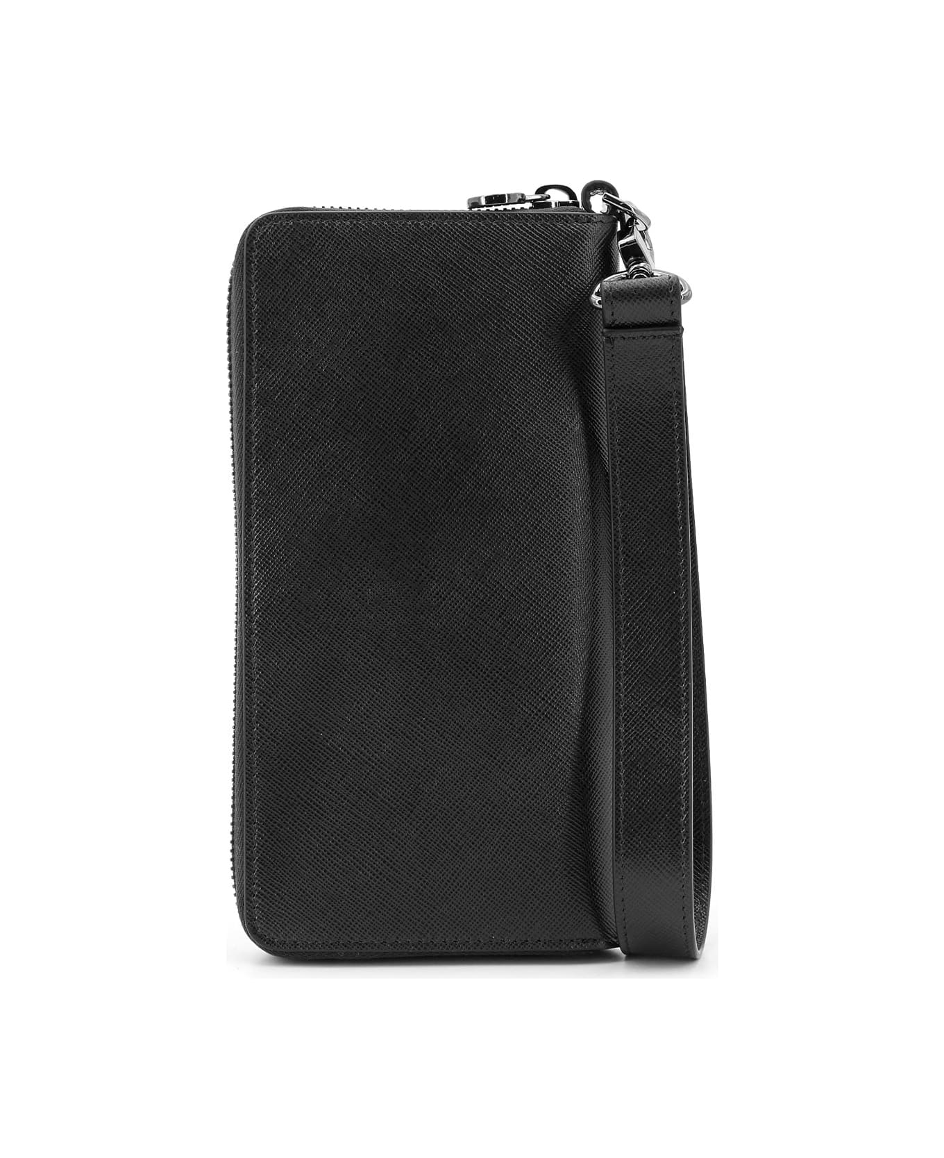 Kiton Leather Wallet With Metal Logo - Black