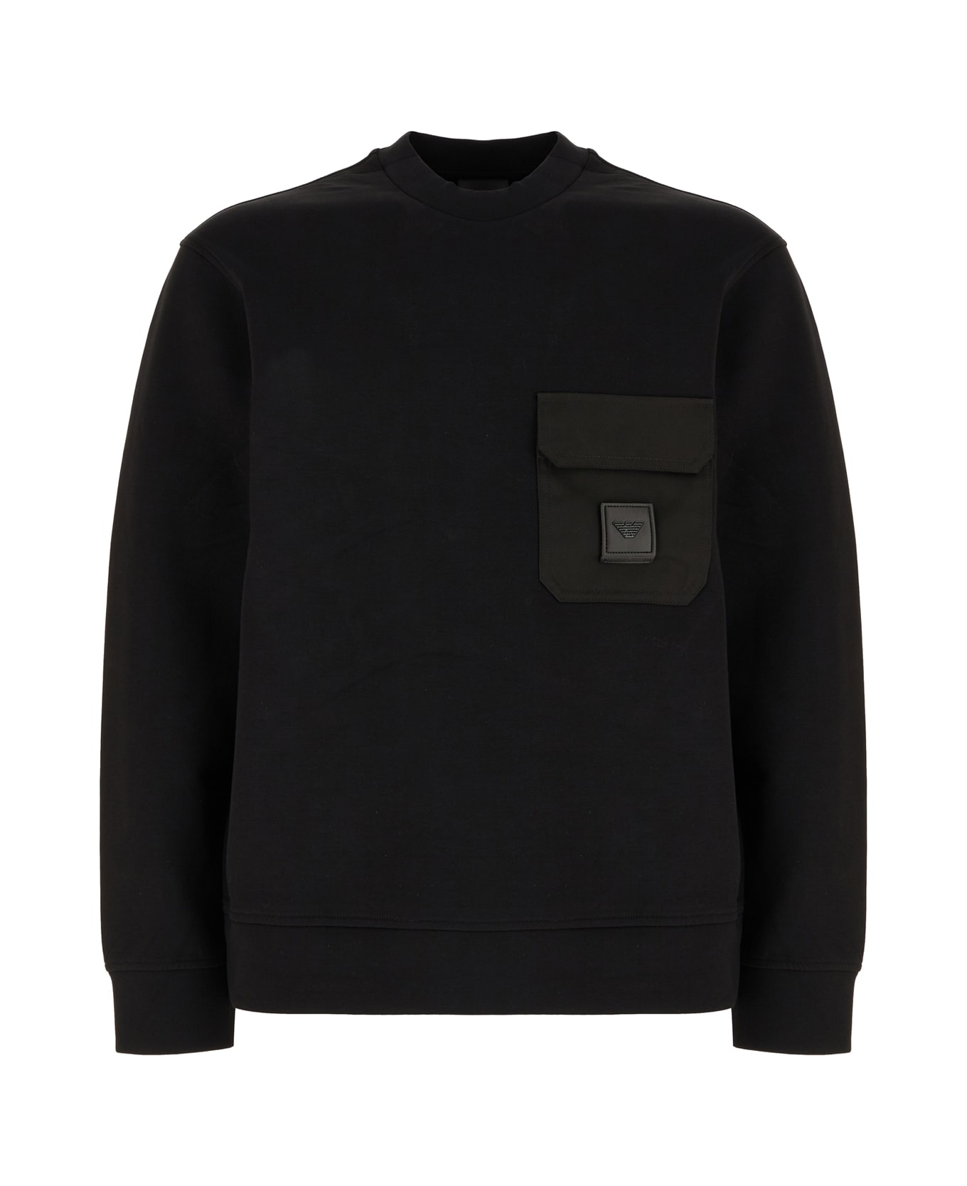 Emporio Armani Black Stretch Cotton Blend Sweater - BLACKBEAUTY