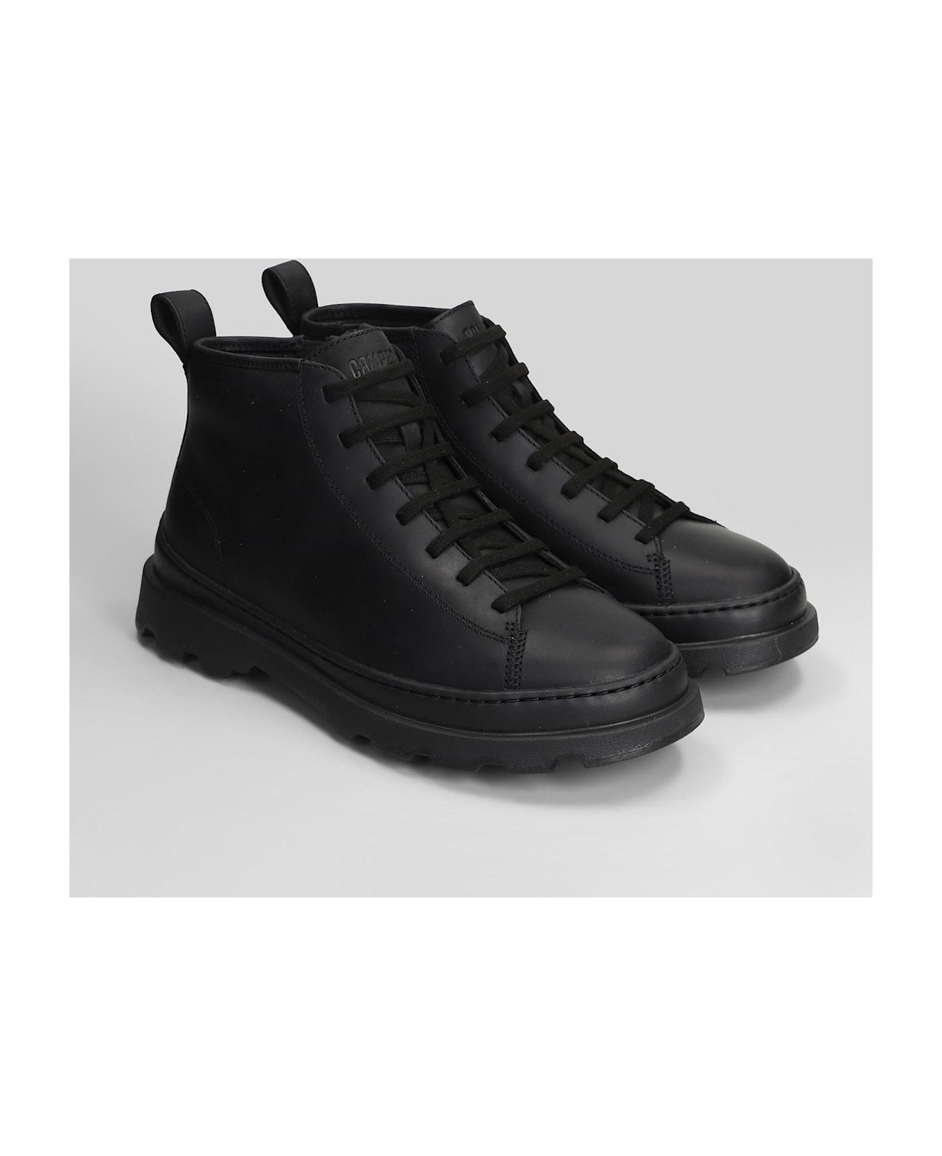 Camper Brutus Combat Boots In Black Leather - black