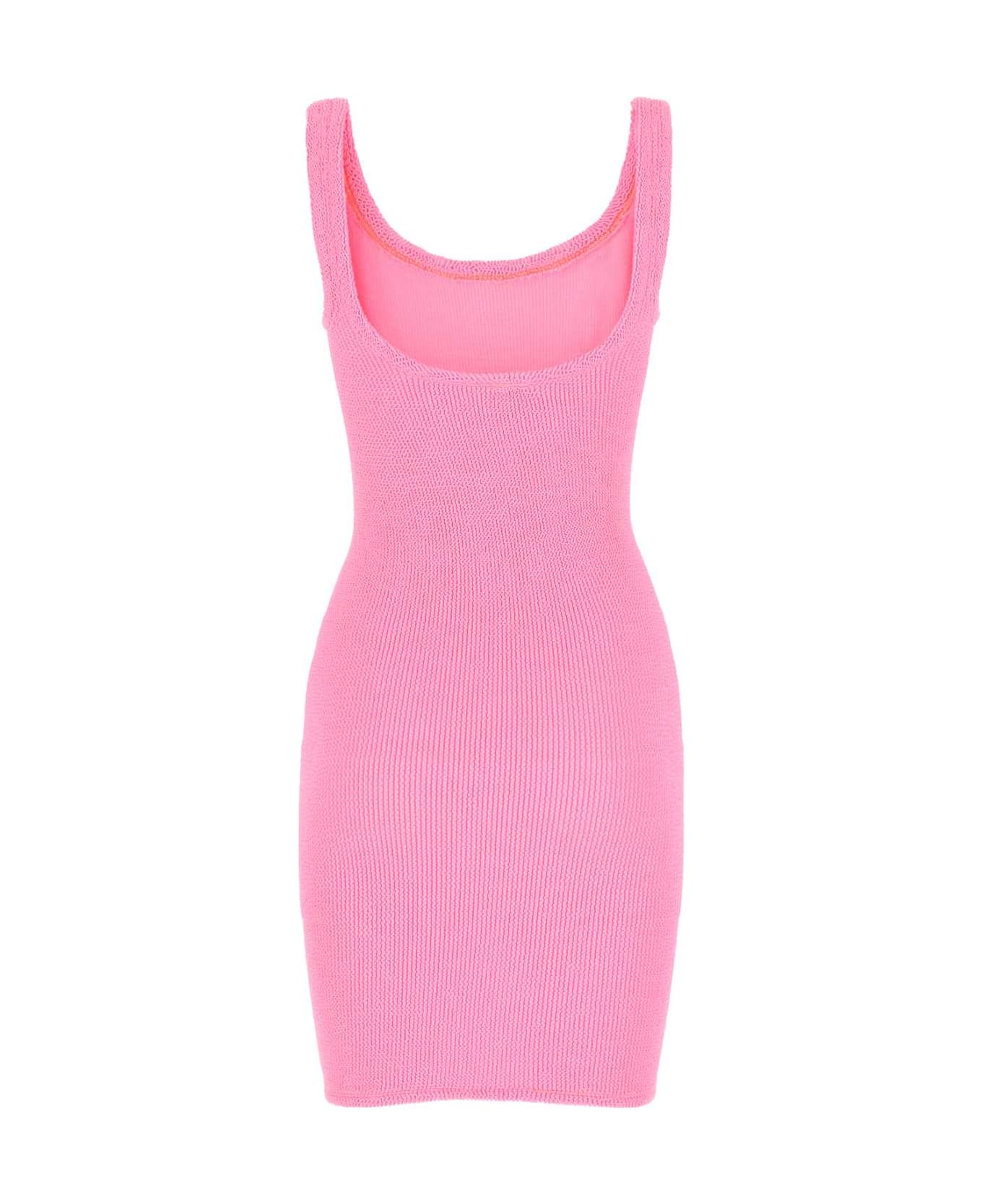 Hunza G Fluo Pink Stretch Nylon Tank Mini Dress - BUBBLEGUM