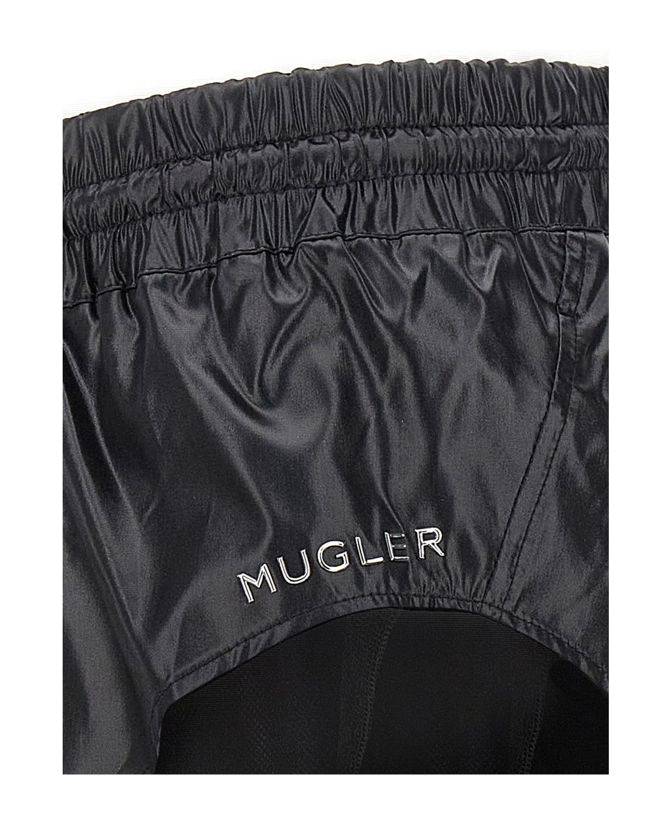 Mugler Shiny Effect Fabric Swimsuit Shorts - Black  