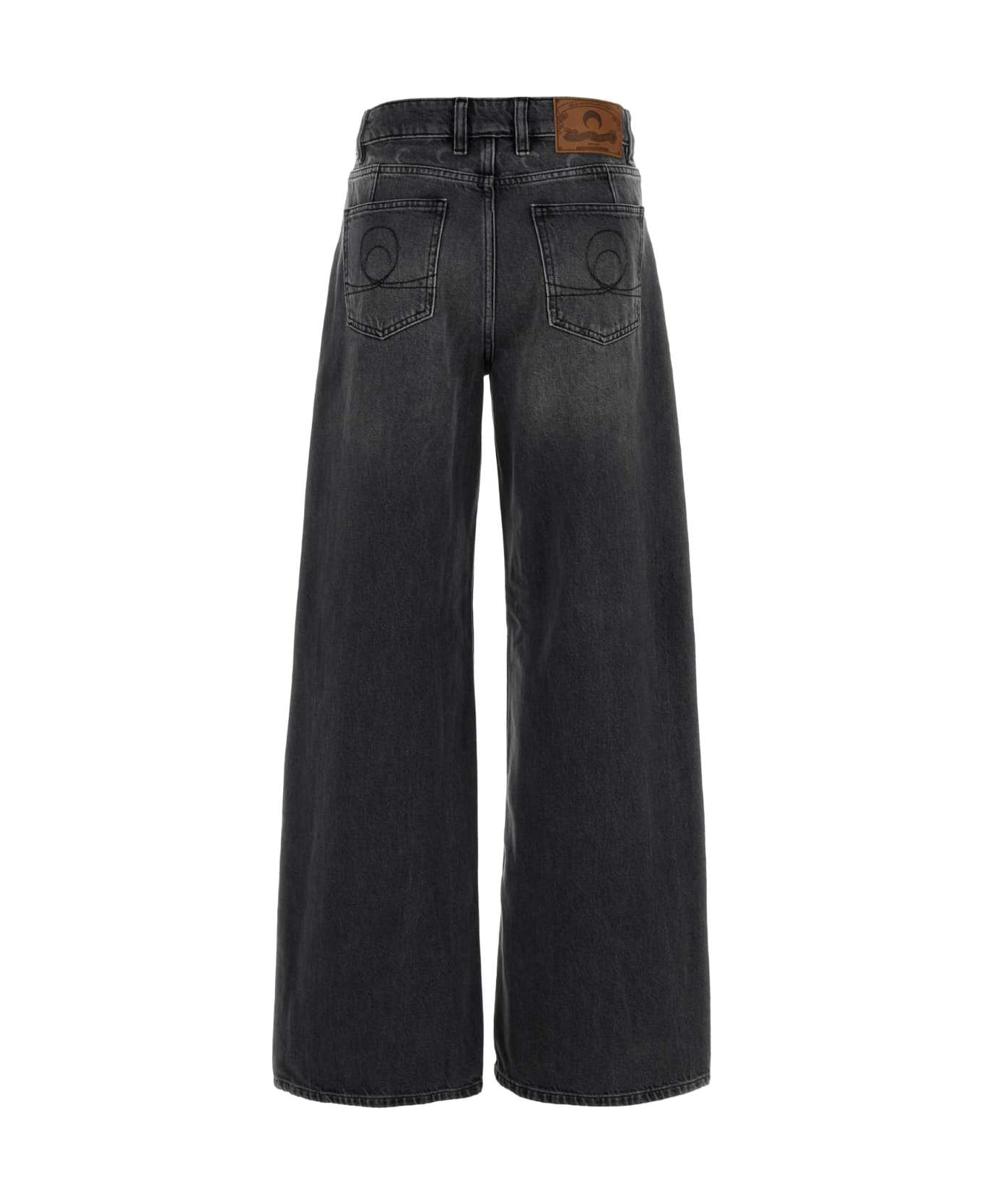 Marine Serre Black Denim Wide-leg Jeans - Grigio