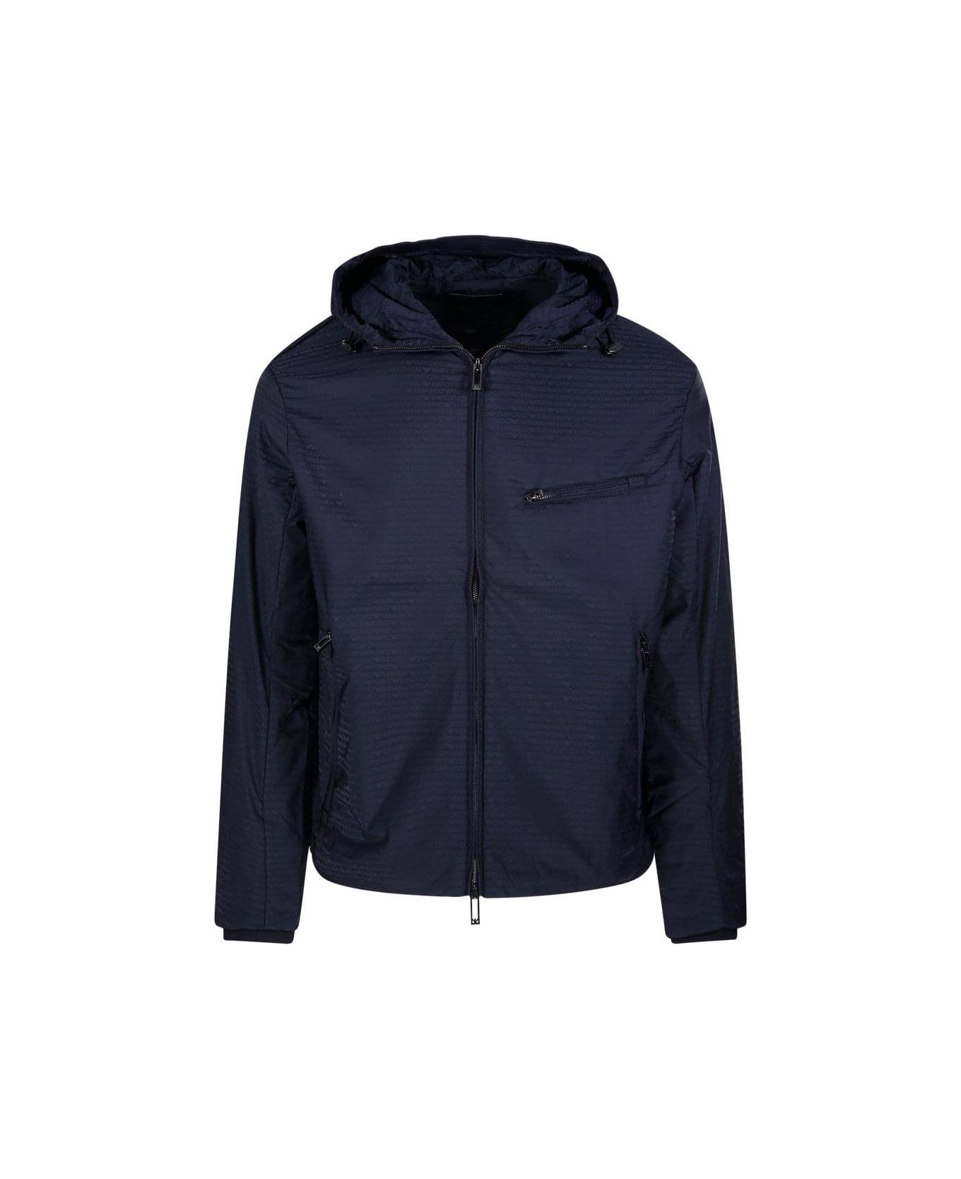 Emporio Armani Zip-up Padded Hooded Jacket - Blu navy