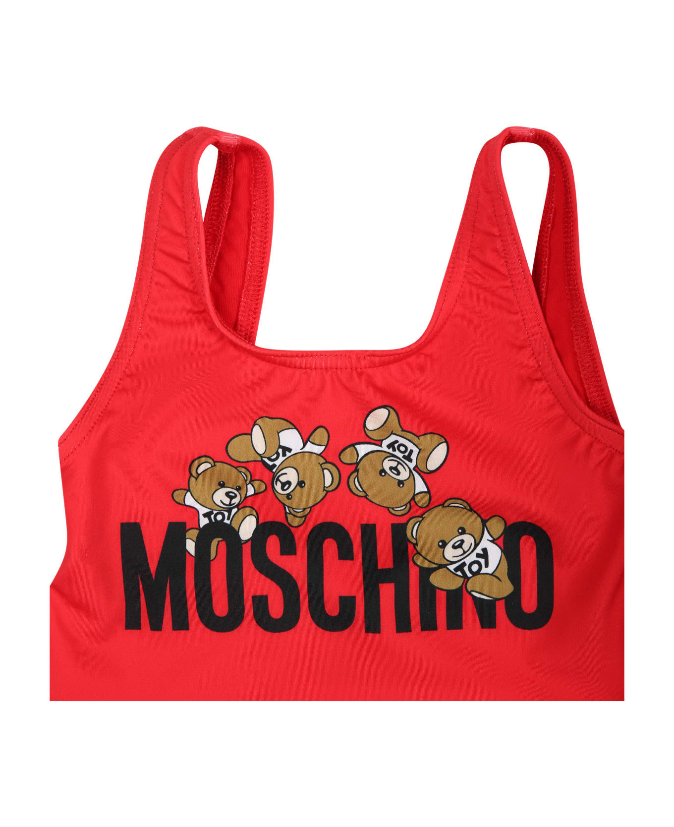 Moschino Red One-piece Swimsuit For Baby Girl With Logo And Teddy Bear - Red 水着