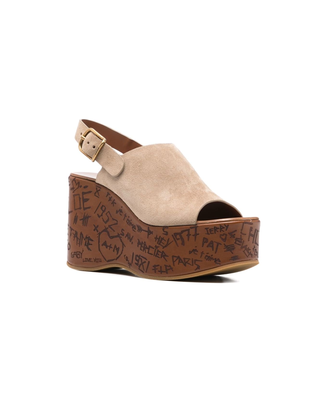 Chloé Maxime Wedge Sandals - Beige