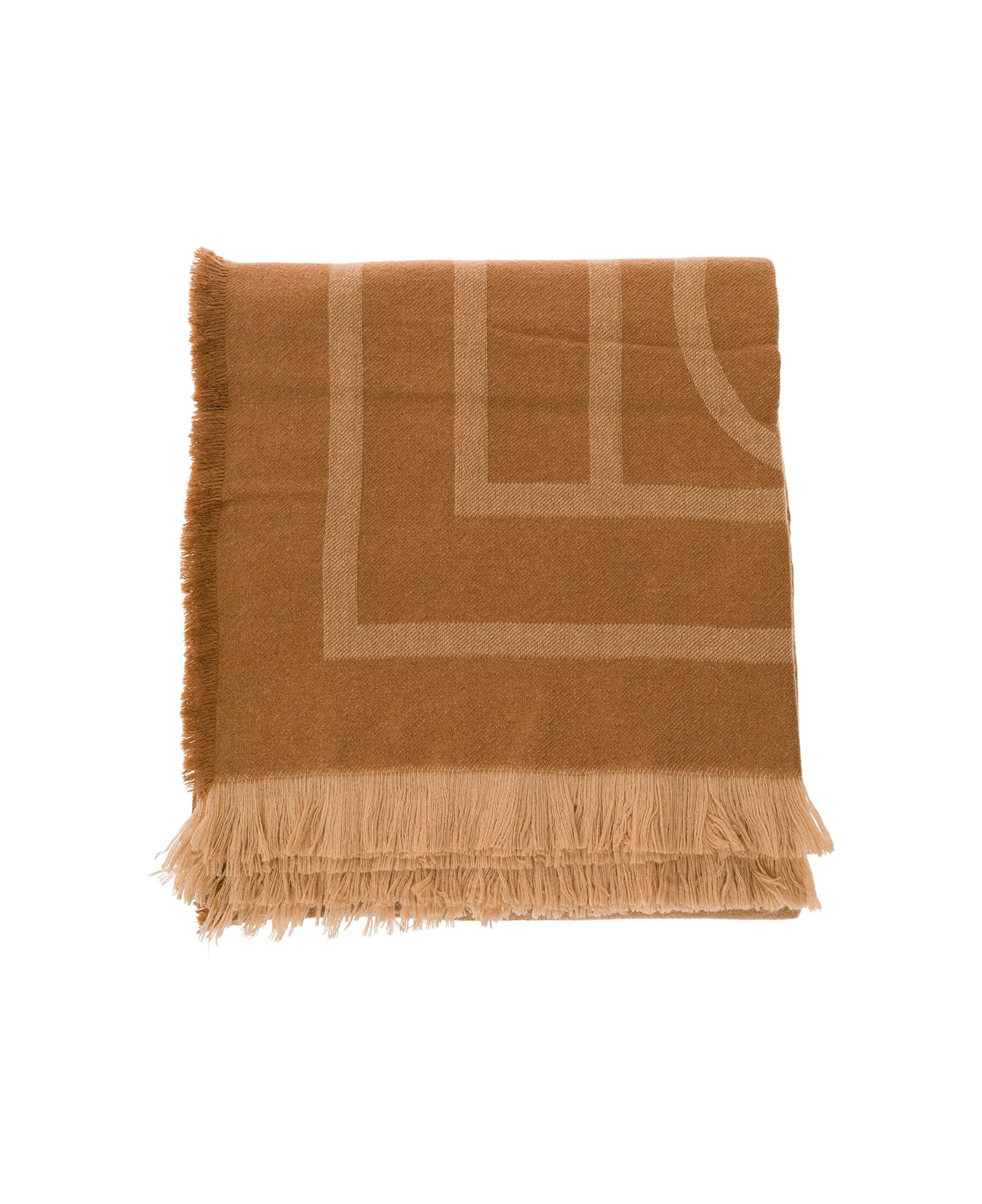 Totême Beige Scarf With Monogram Print In Wool And Cashmere Woman - Beige