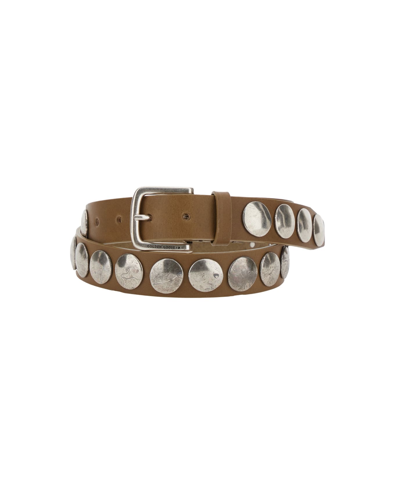 Golden Goose Black Studded Belt In Leather Man - Brown