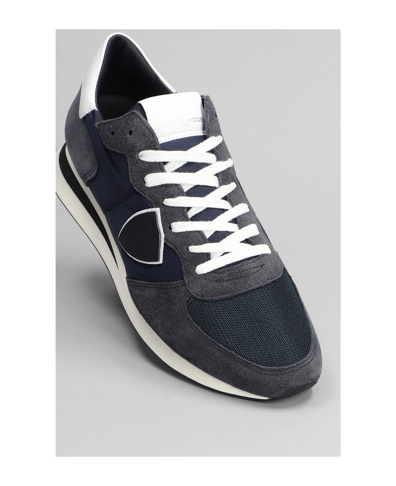 Philippe Model Trpx Low Sneakers In Blue Suede And Fabric - blue