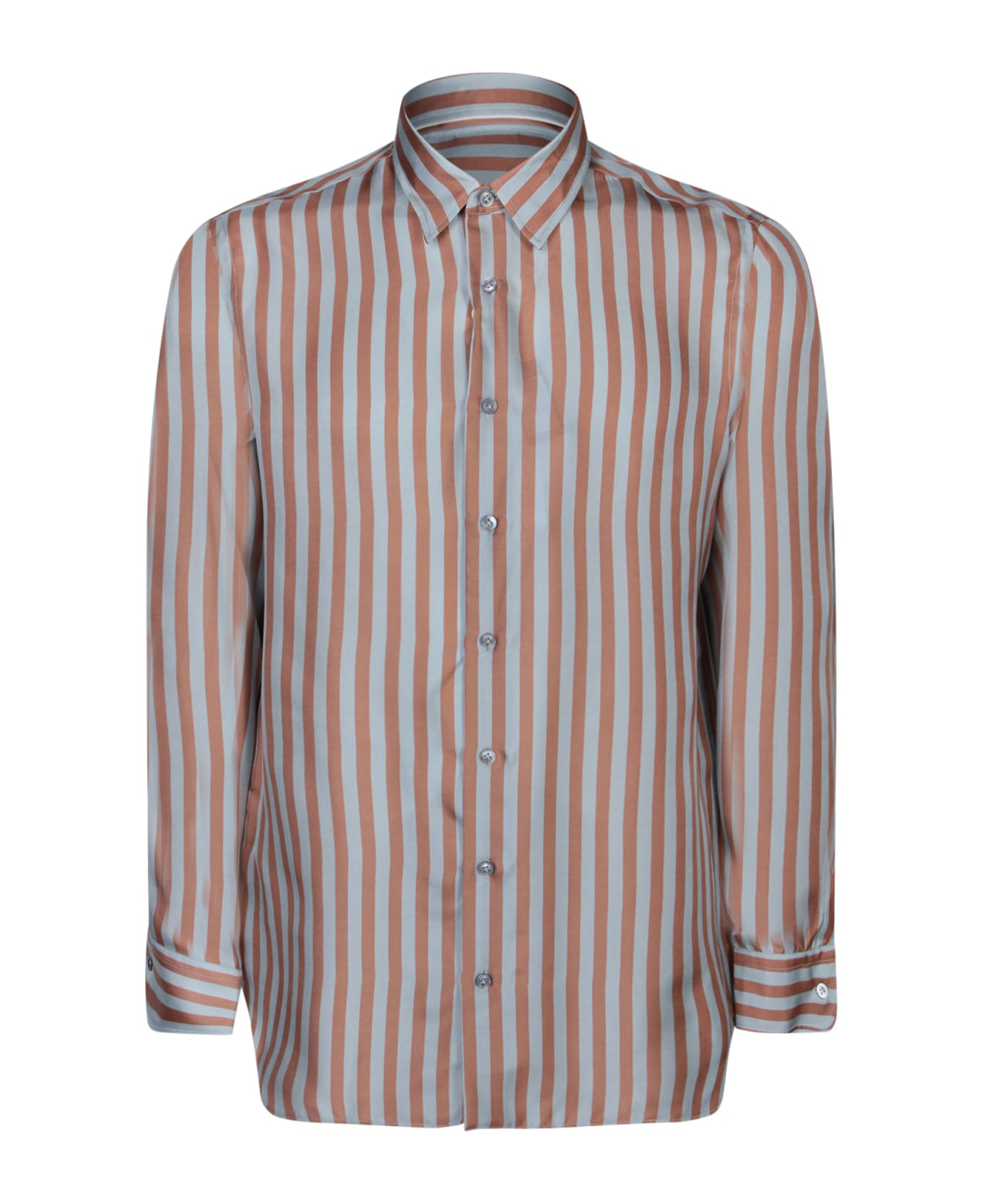 Lardini Ted Striped Light Blue/brown Shirt - Brown