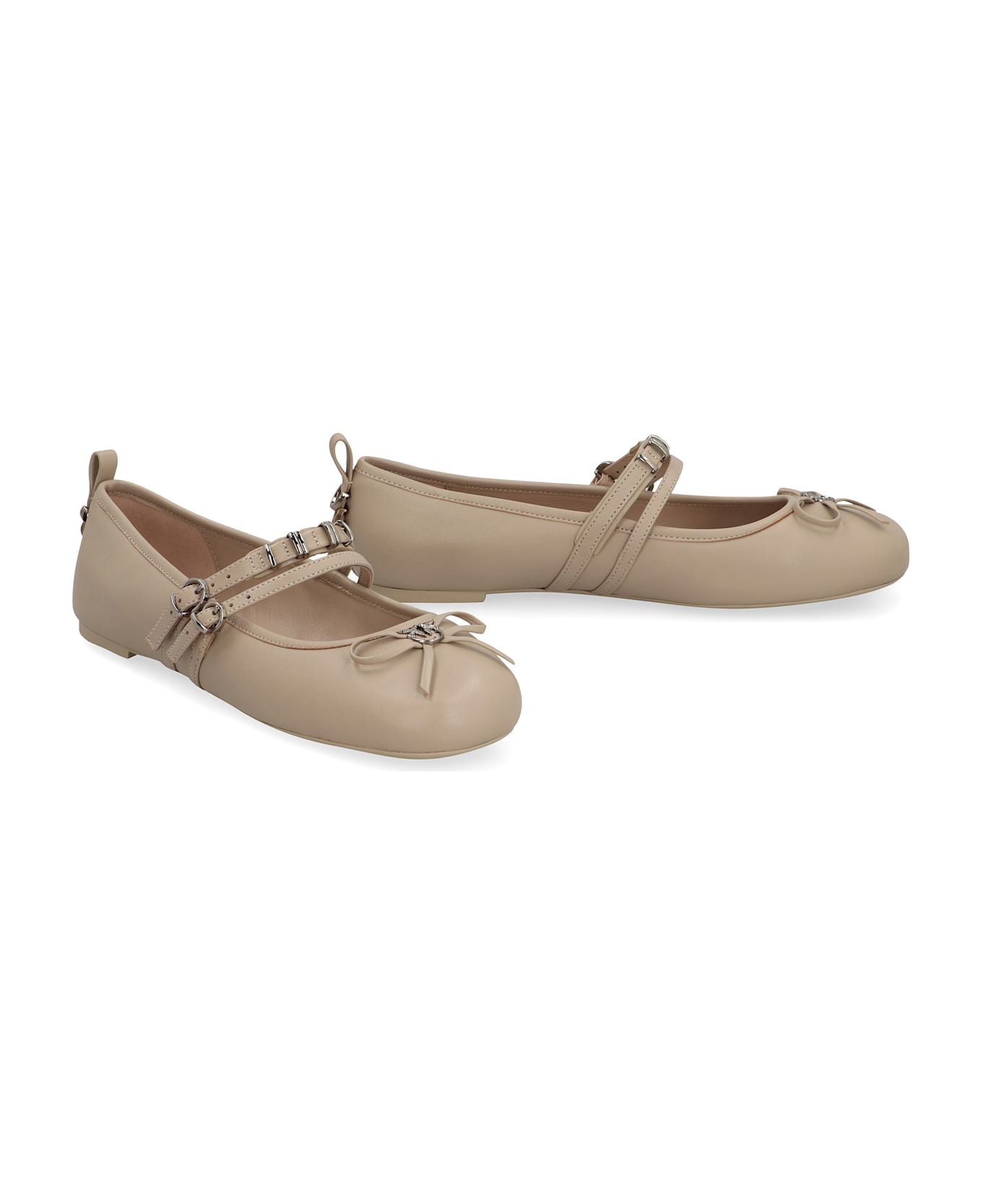Pinko Gioia Leather Ballet Flats - Ecru