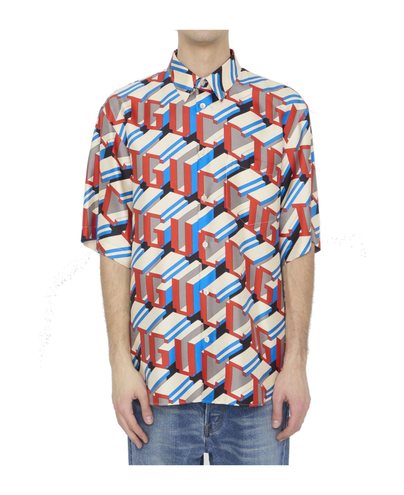 Gucci Pixel Printed Short-sleeve Shirt - IVORYREDMC