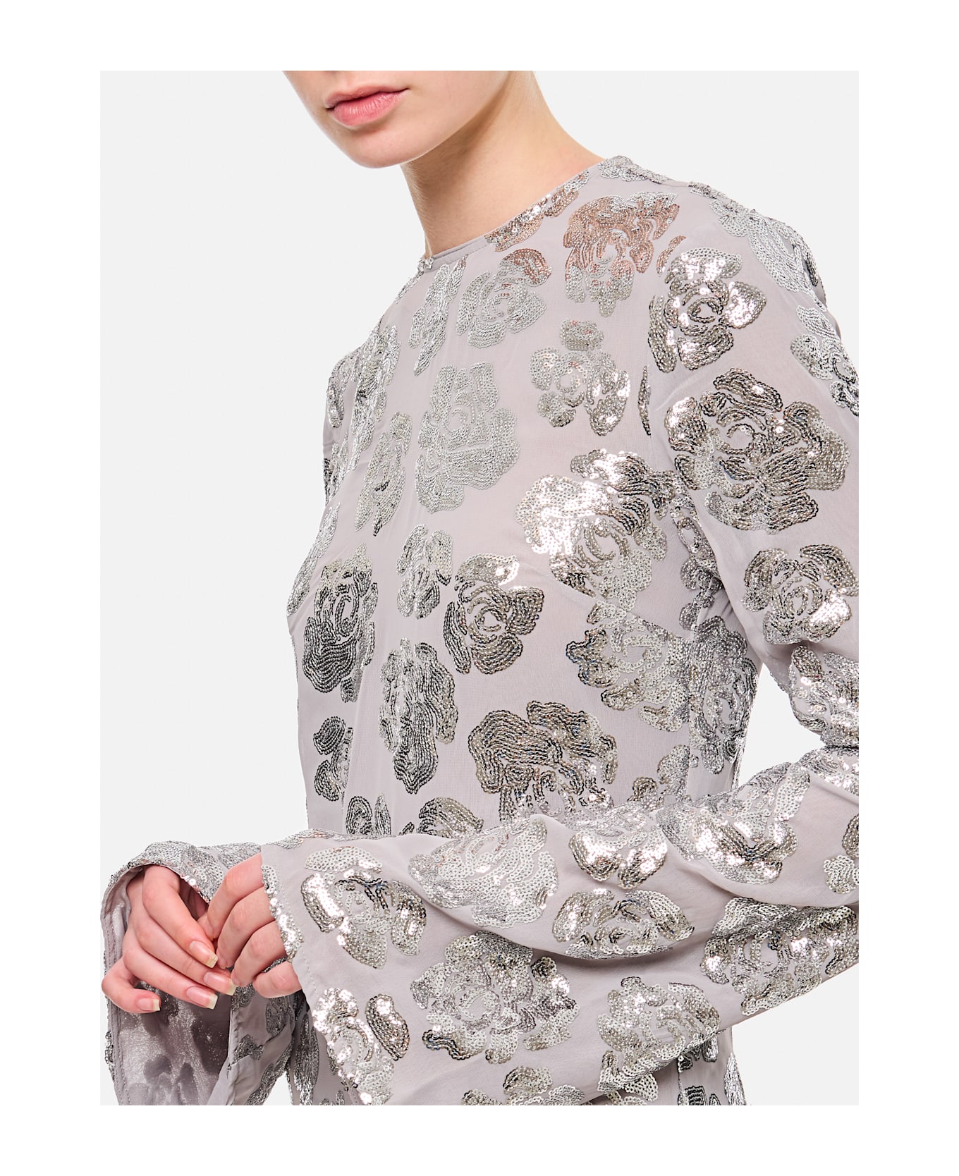 Rotate by Birger Christensen Sequin Chiffon Maxi Dress - Silver