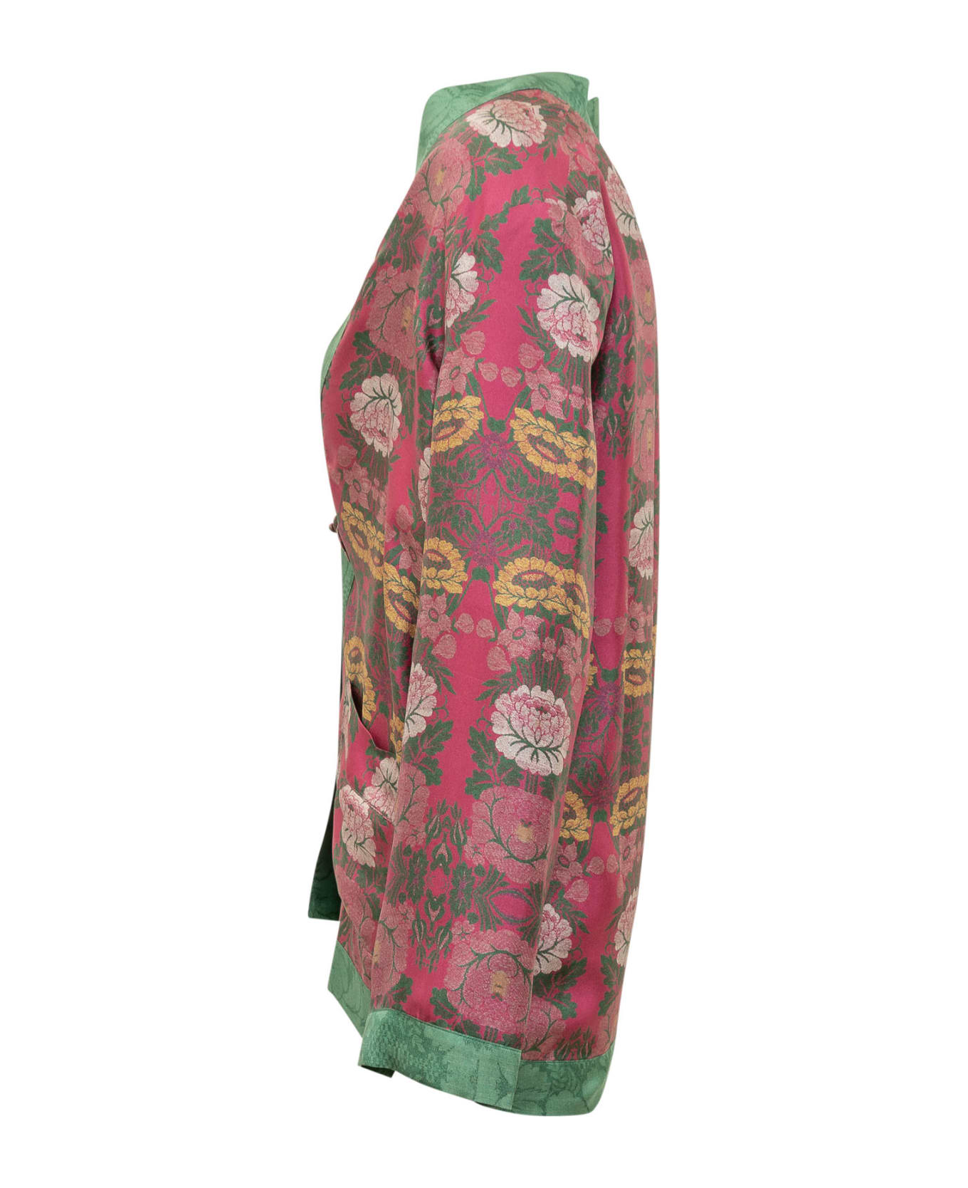 Pierre-Louis Mascia Silk Kimono With Floral Pattern - BORDEAUX MULTI
