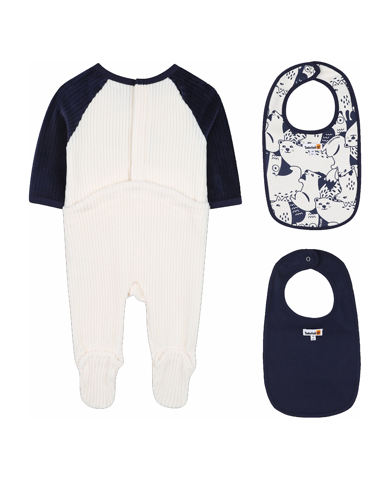 Timberland Ivory Babygrow Set For Baby Boy With Animal Print - Ivory