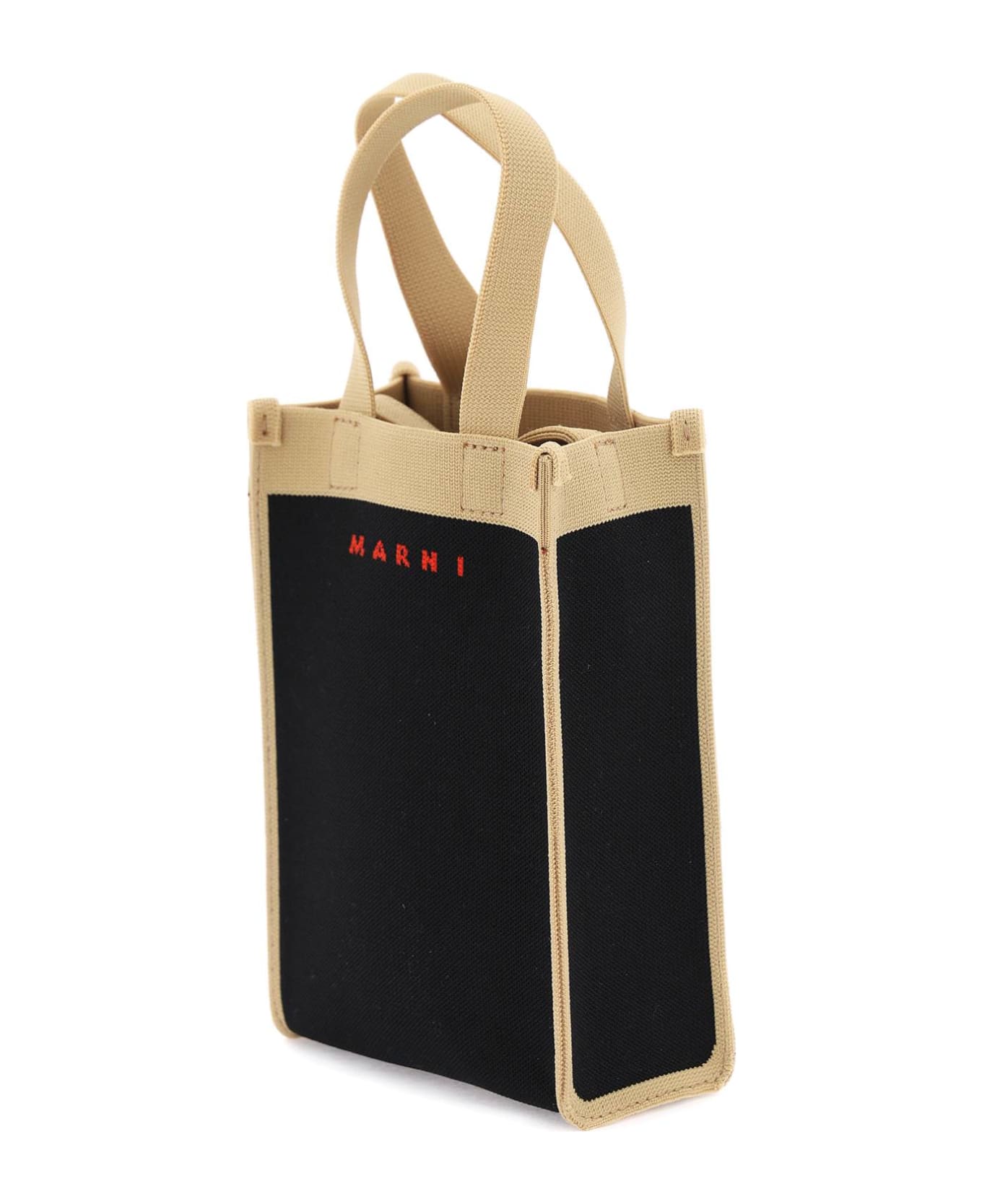 Marni Canvas Crossbody Bag - BLACK SILK WHITE RED (Beige)