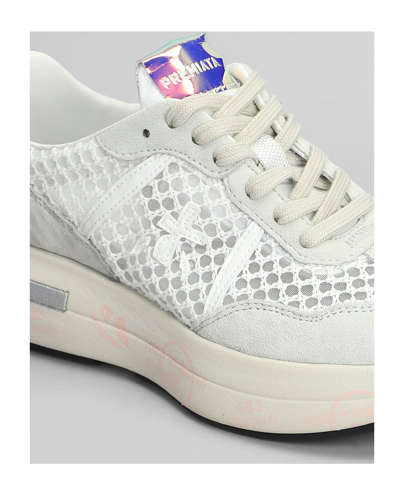 Premiata Cassie Sneakers In White Suede And Fabric - white