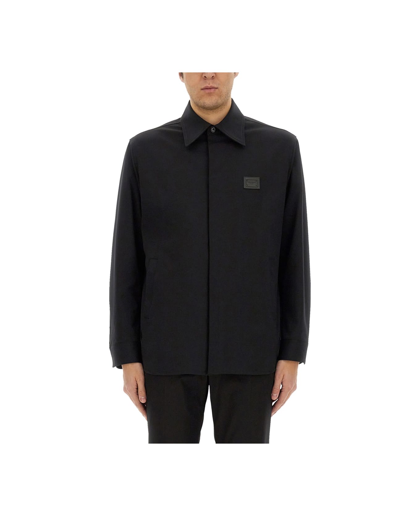 Dolce & Gabbana Technical Fabric Shirt With Plaque - BLACK