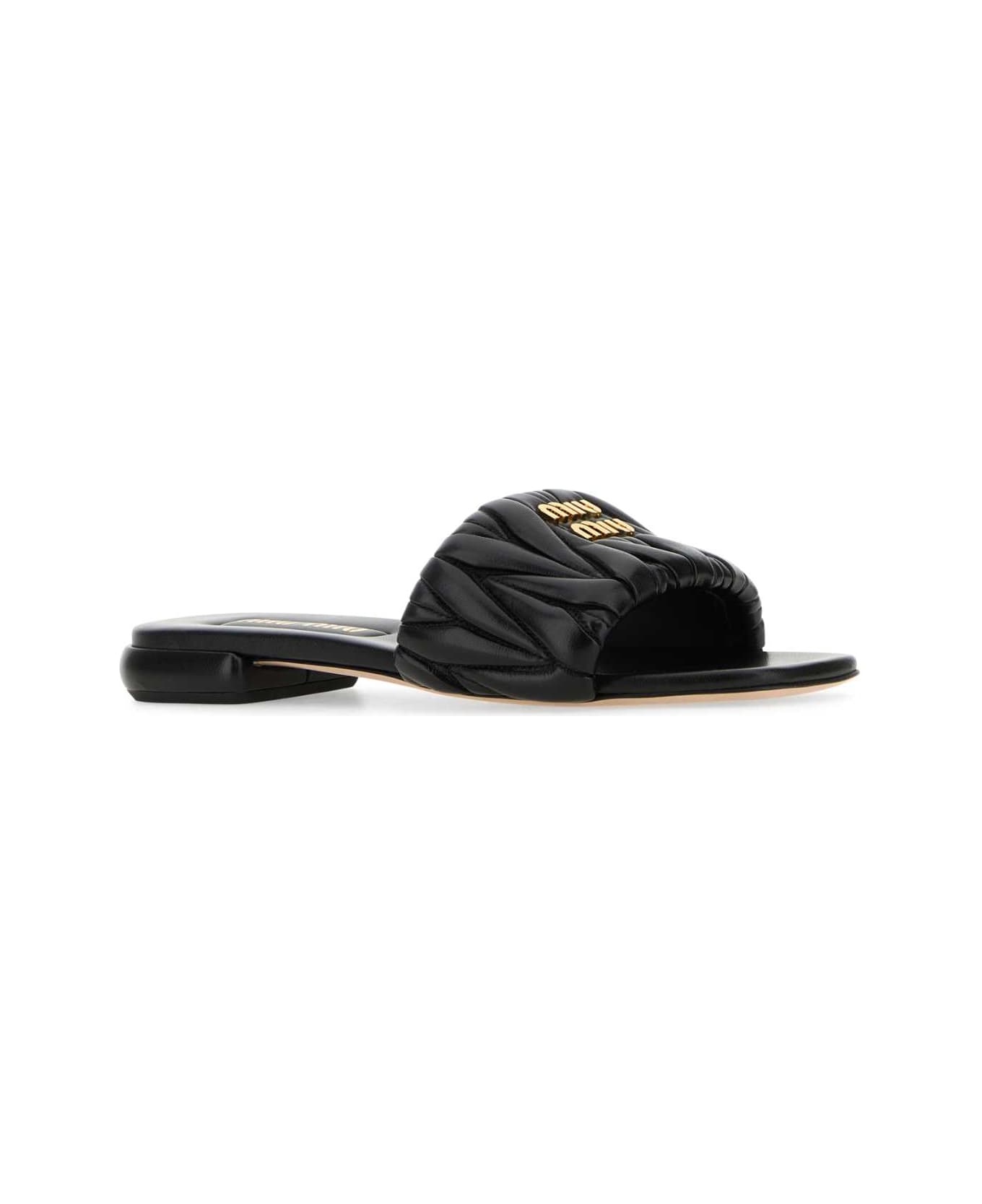 Miu Miu Black Nappa Leather Slippers - NERO