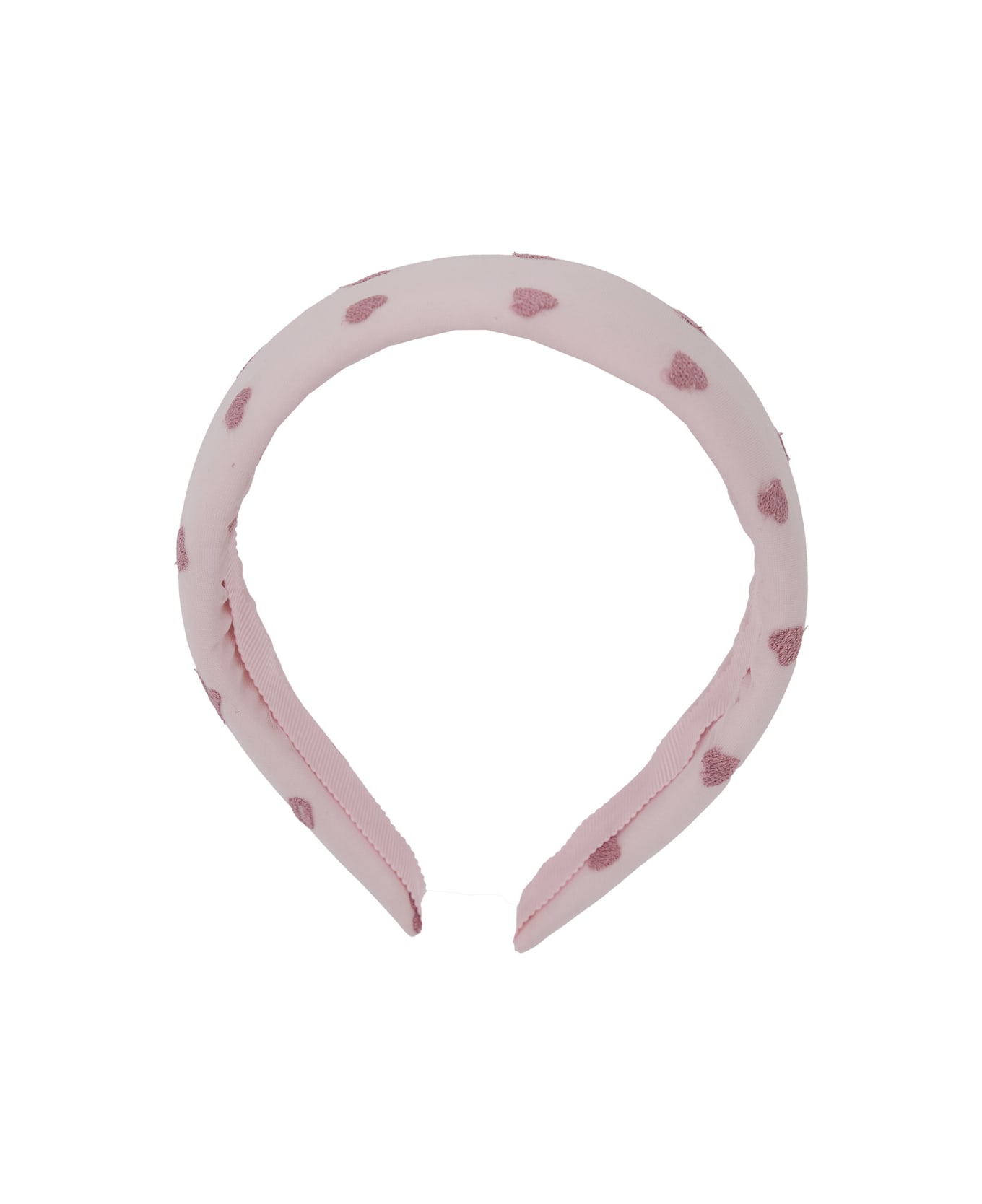 Moschino Pink Headband With All-over Heart Print In Tech Fabric Girl - Pink