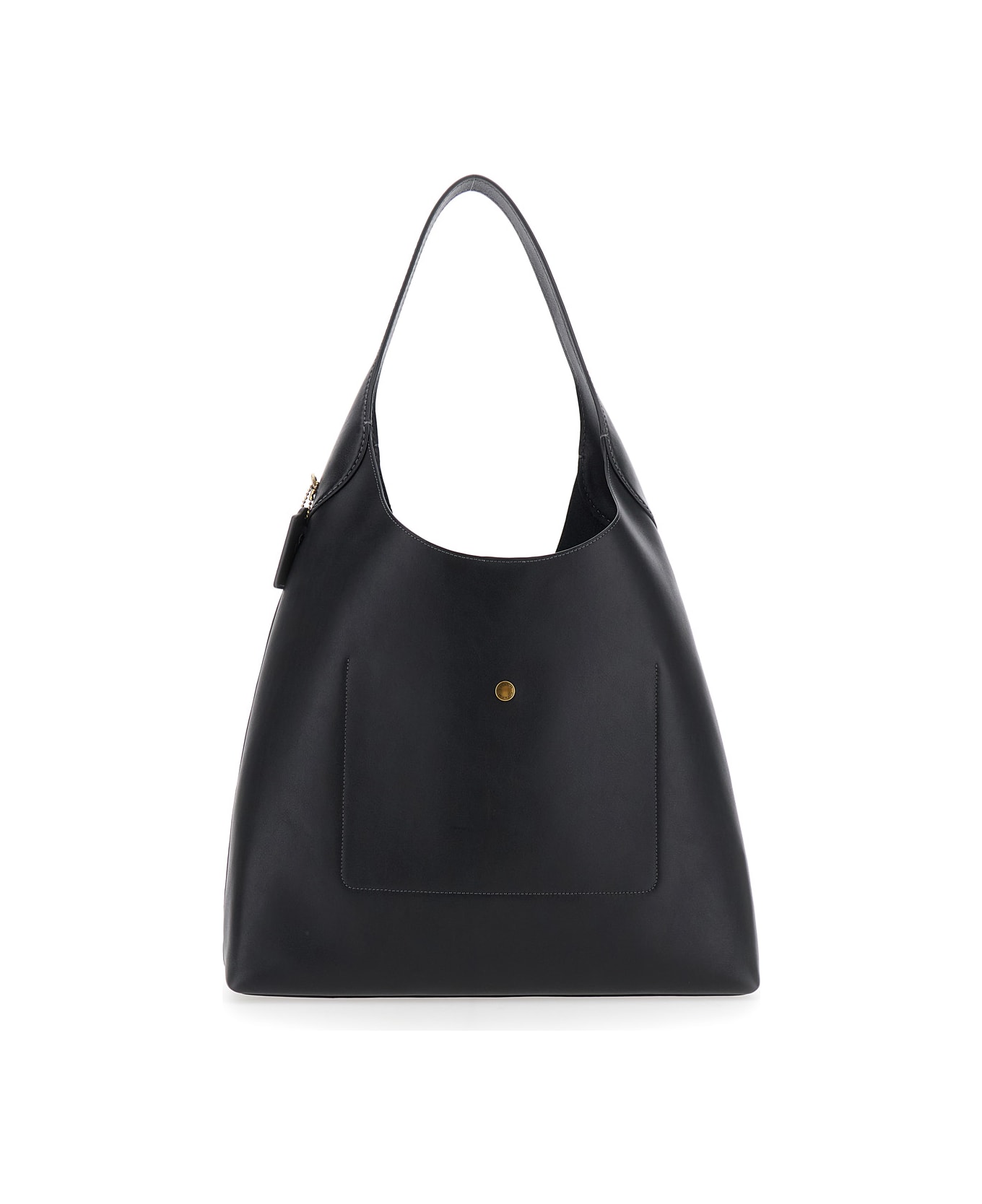 Coach 
brooklyn Large
 Black Shoulder Bag With Logo Lettering On The Front In Leather Woman - Black