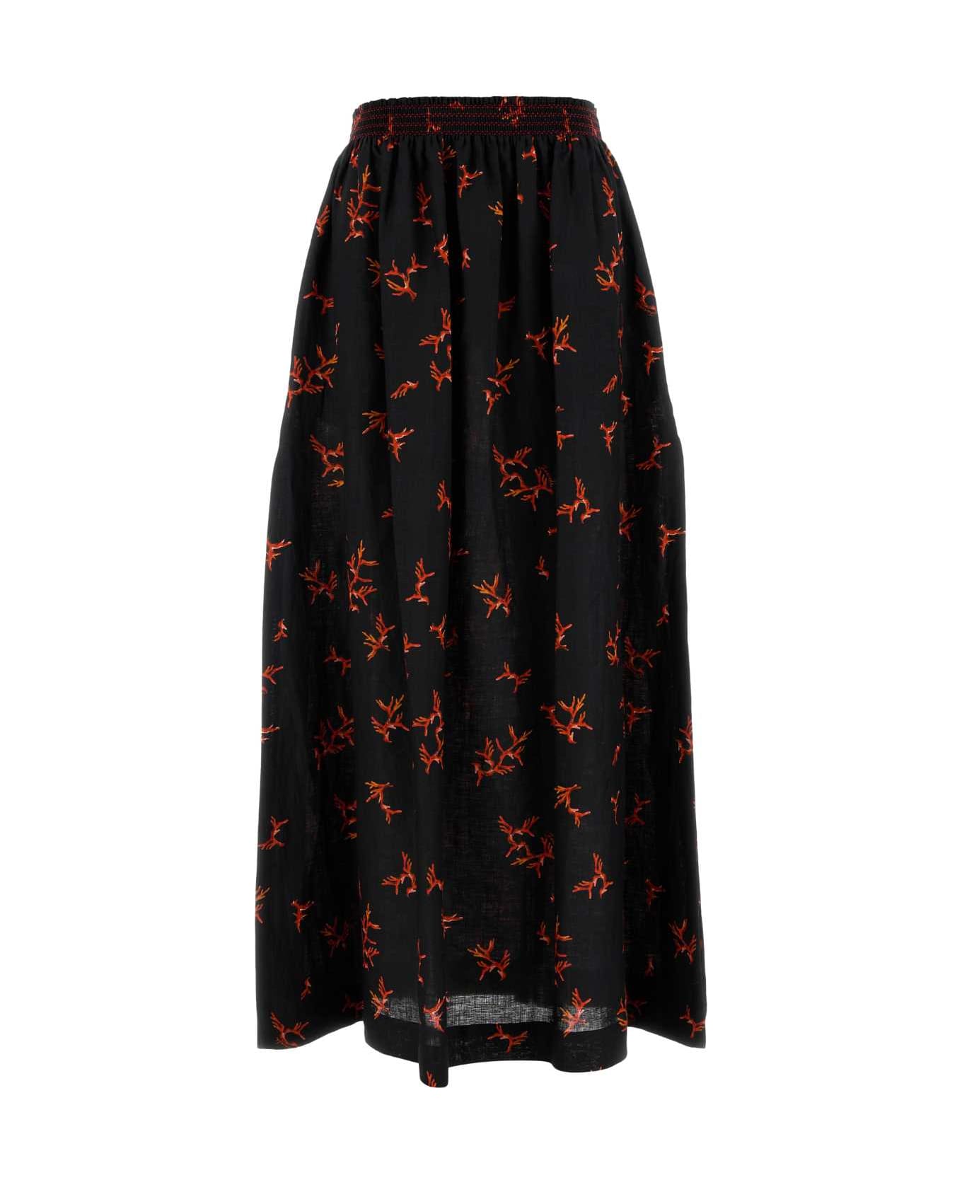 Fendi Printed Linen Skirt - BLACK+MARSALA