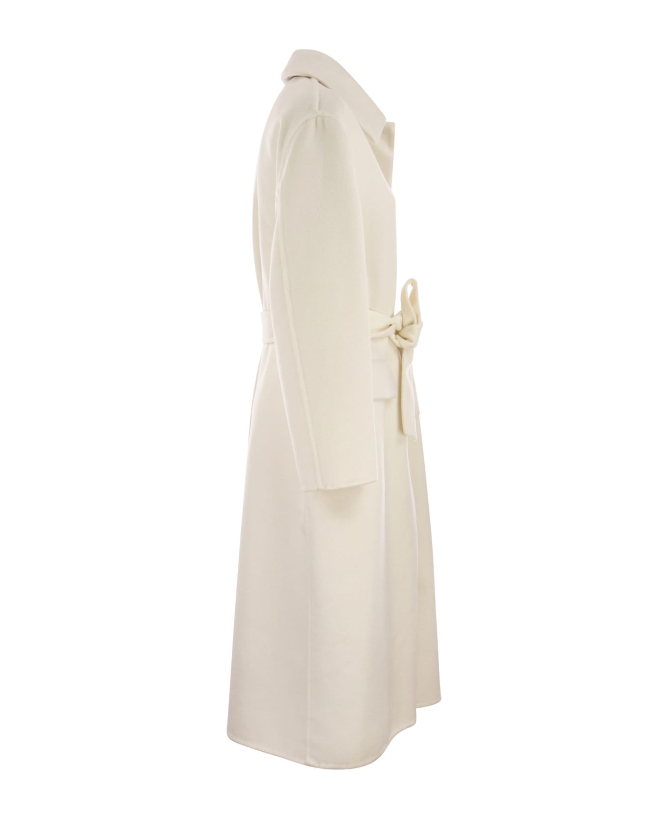 Brunello Cucinelli Double-breasted Cashmere Cloth Coat With Jewellery - White