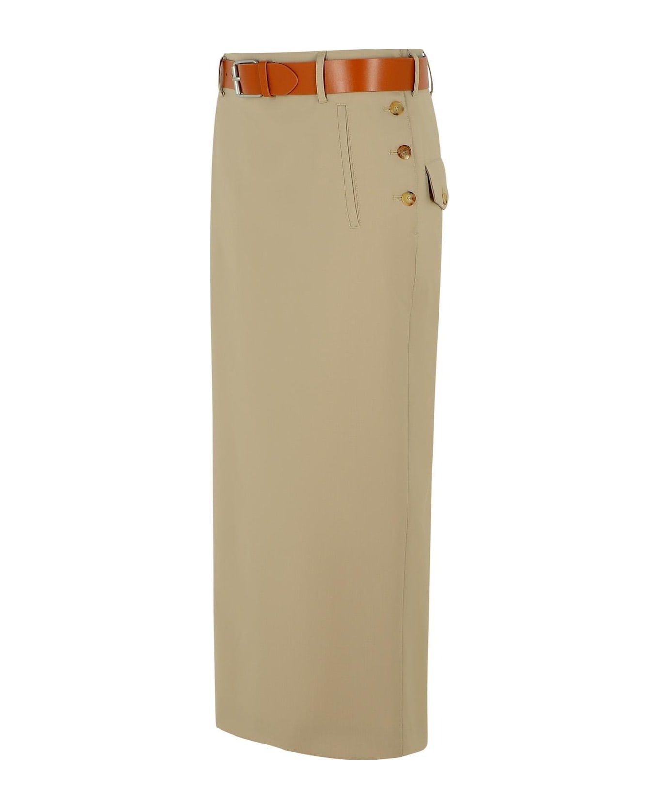 Moschino Belted Buckle Detailed Midi Skirt - Beige