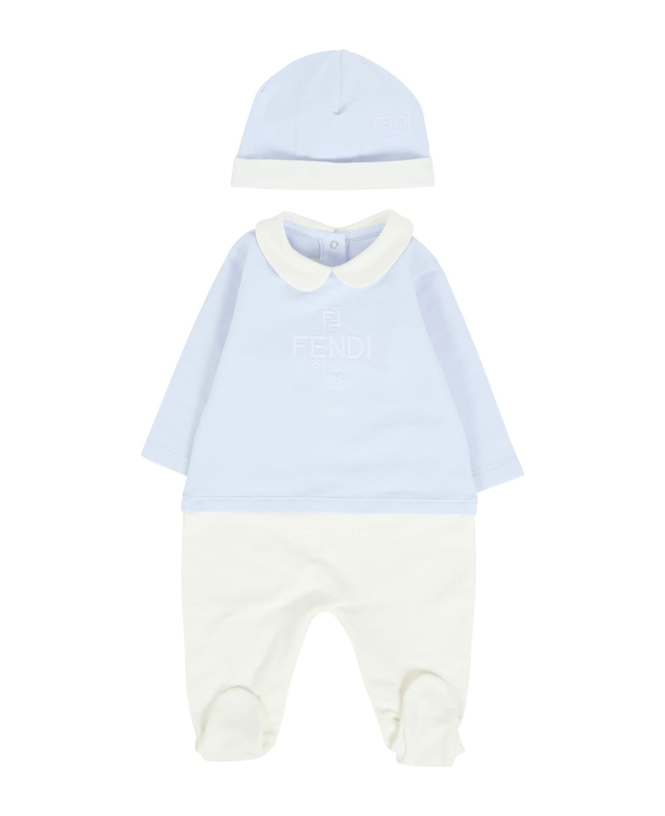 Fendi Light Blue Babygrow Suit For Baby Boy With Logo - Light Blue