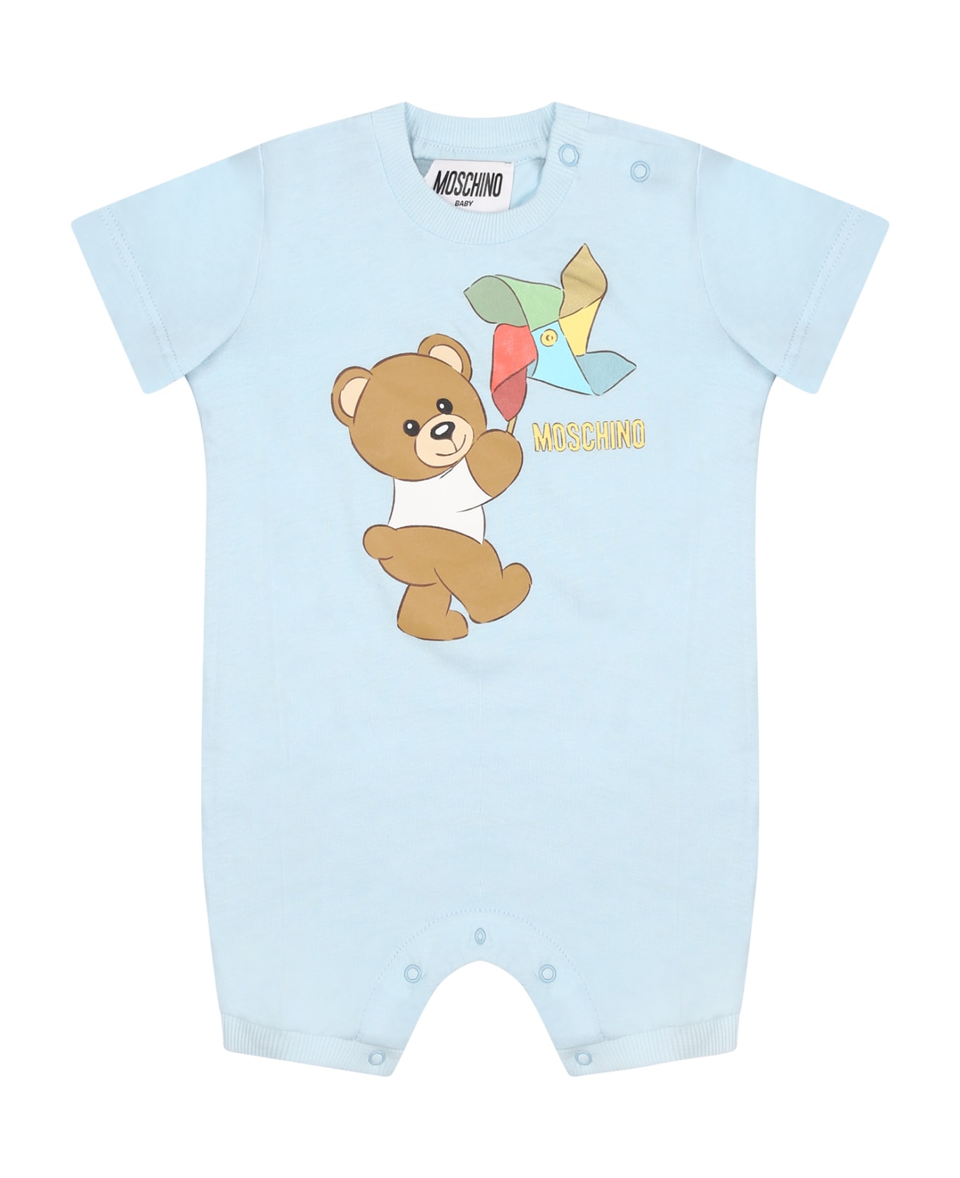 Moschino Light Blue Bodysuit For Baby Boy With Teddy Bear And Pinwheel - Light Blue