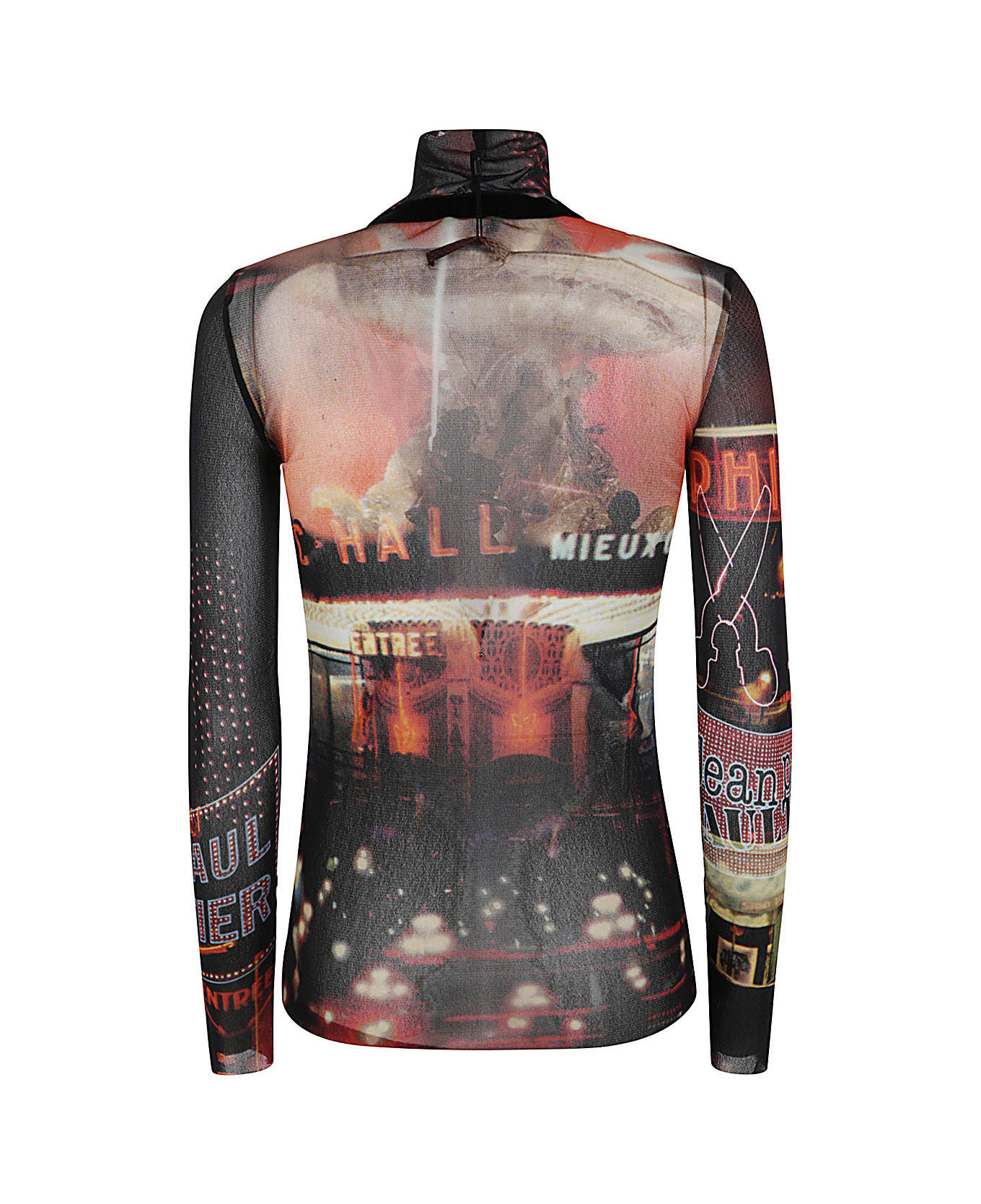 Jean Paul Gaultier Mesh Top Longsleeve Printed "pigalle" - Black Red Orange Blue