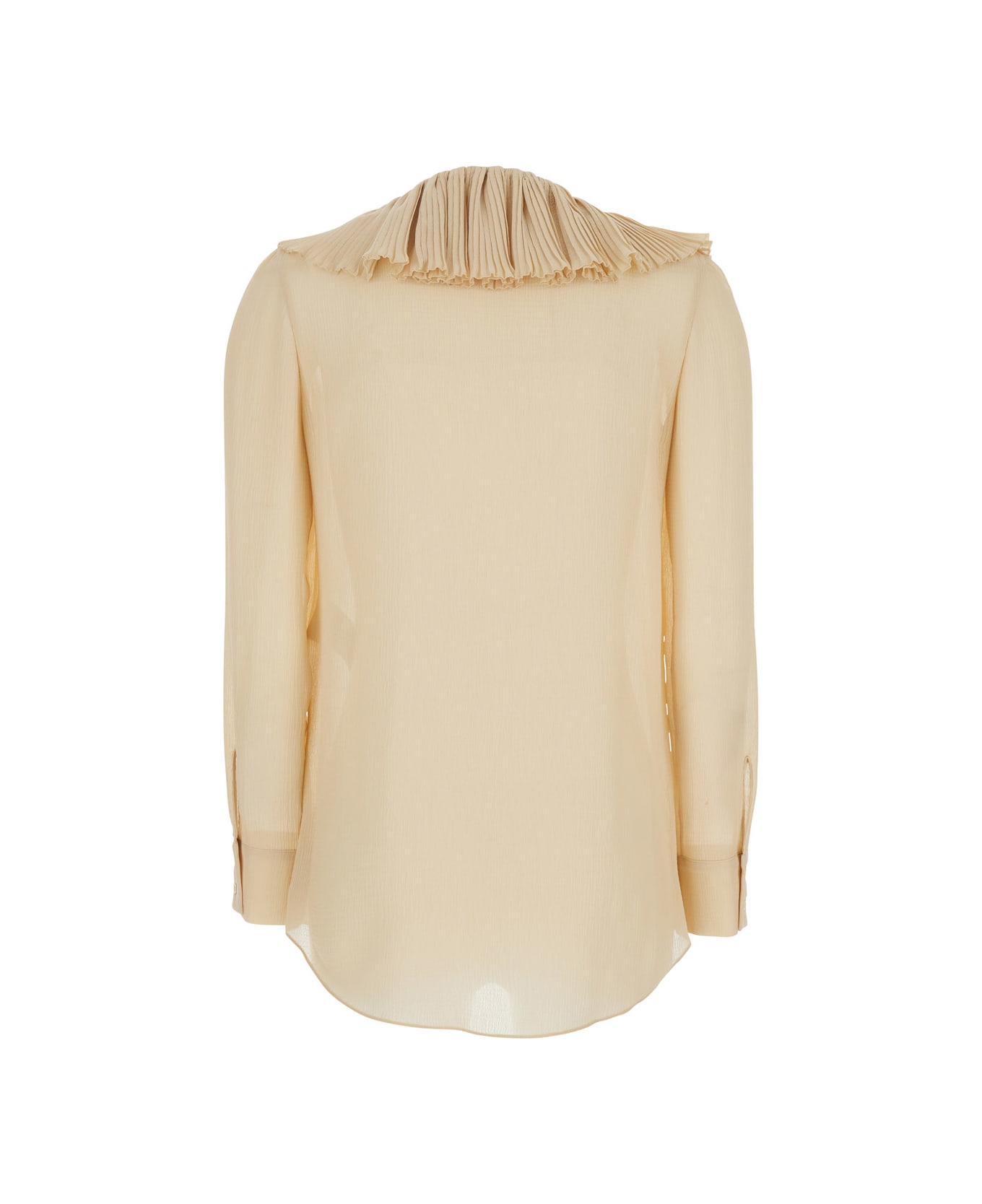 Saint Laurent Beige Blouse With V Neck And Ruffles On Front And Rear In Silk Woman - Beige