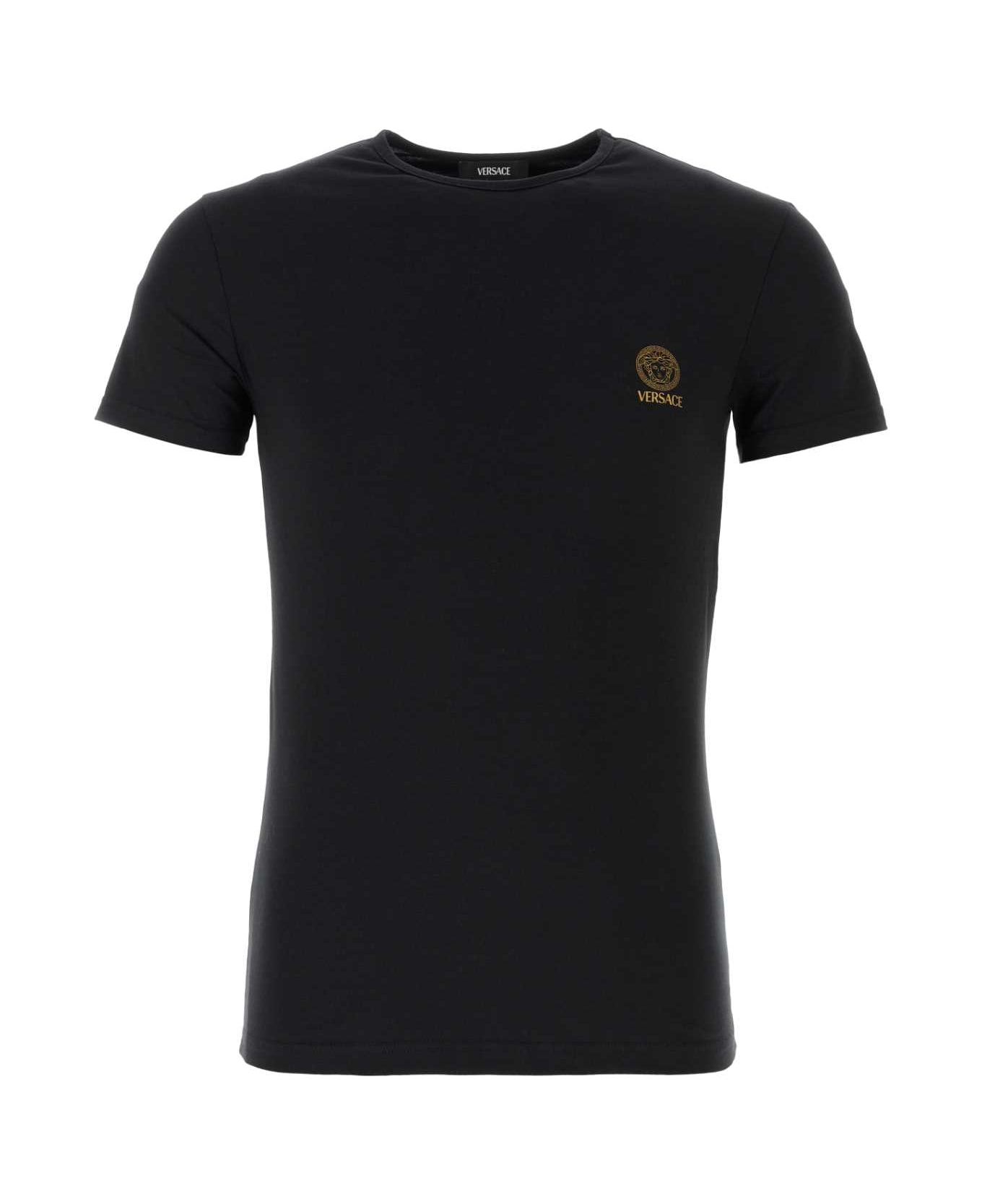 Versace Black Stretch Cotton T-shirt - BLACK