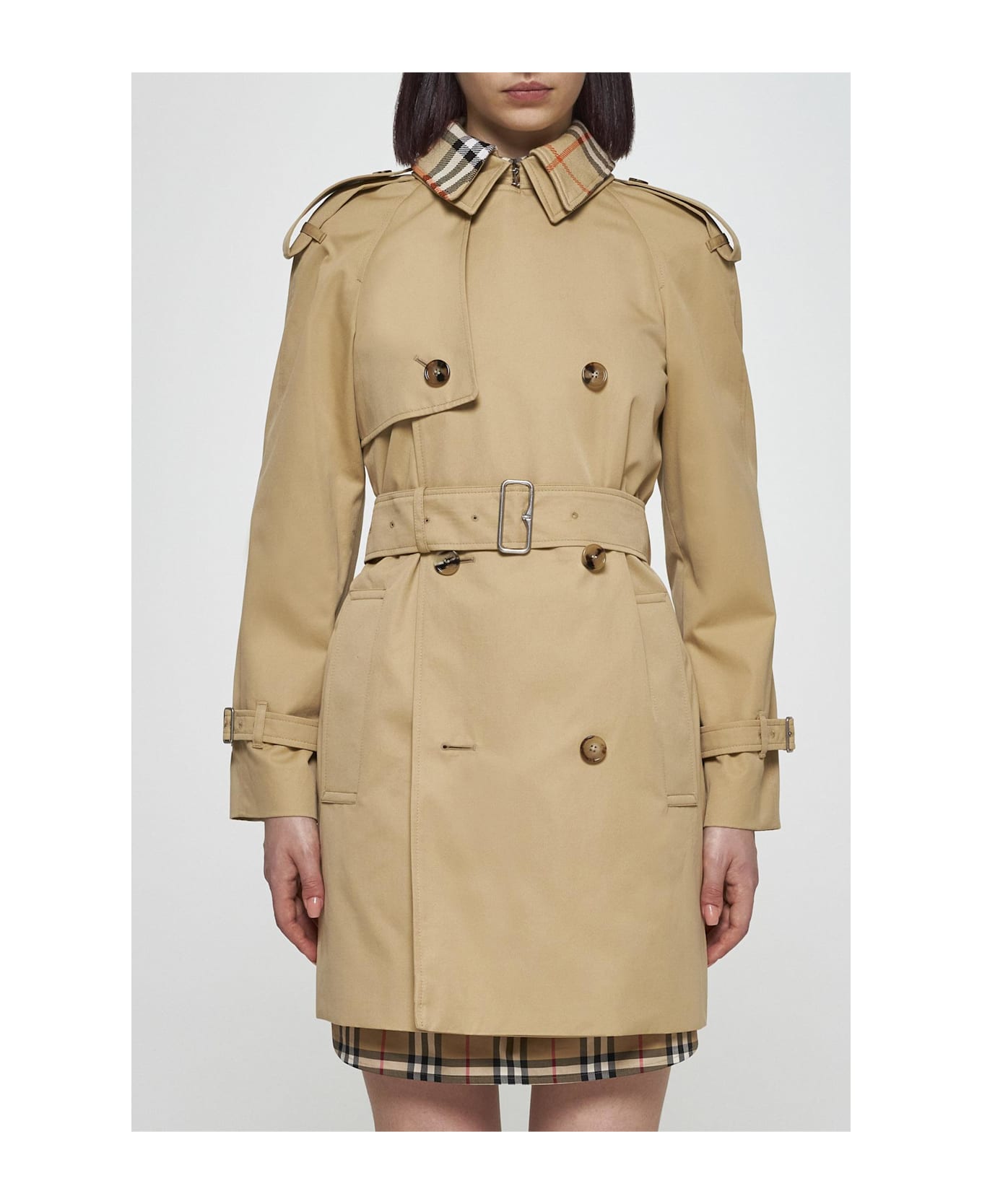 Burberry Cotton Double-breasted Short Trench Coat - Beige