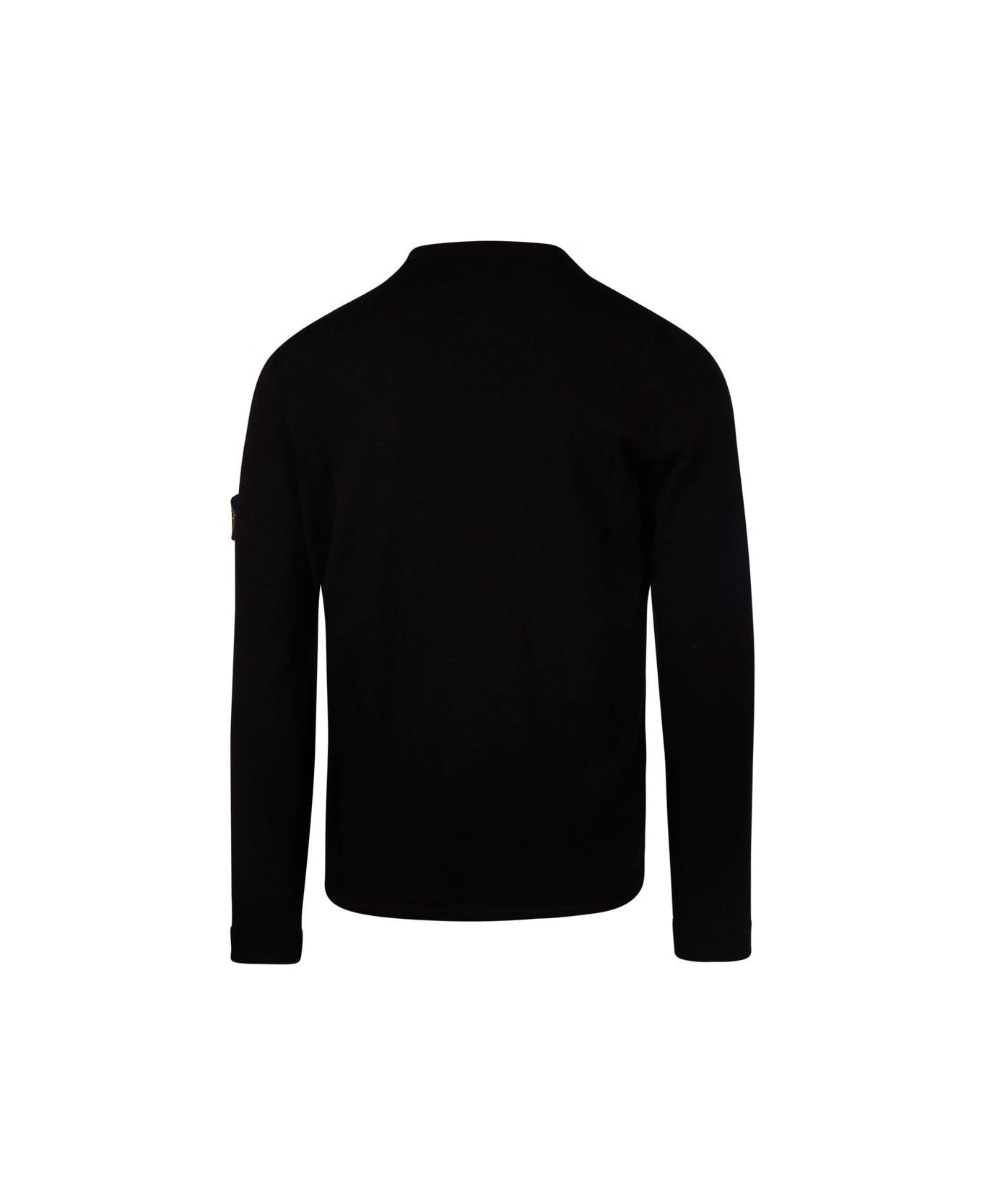Stone Island Compass Patch Crewneck Knitted Jumper - Nero