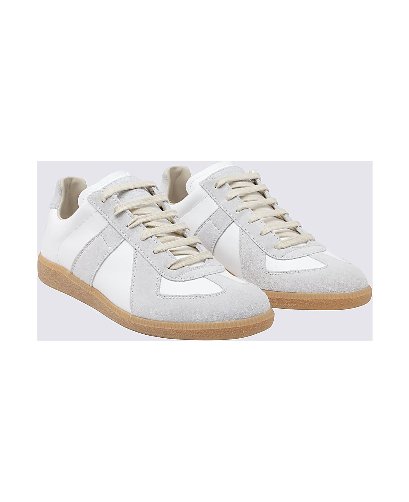 Maison Margiela White And Grey Leather Replica Sneakers - Beige