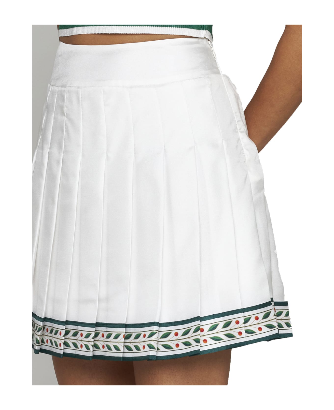 Casablanca Pleated Silk Miniskirt - Laurel