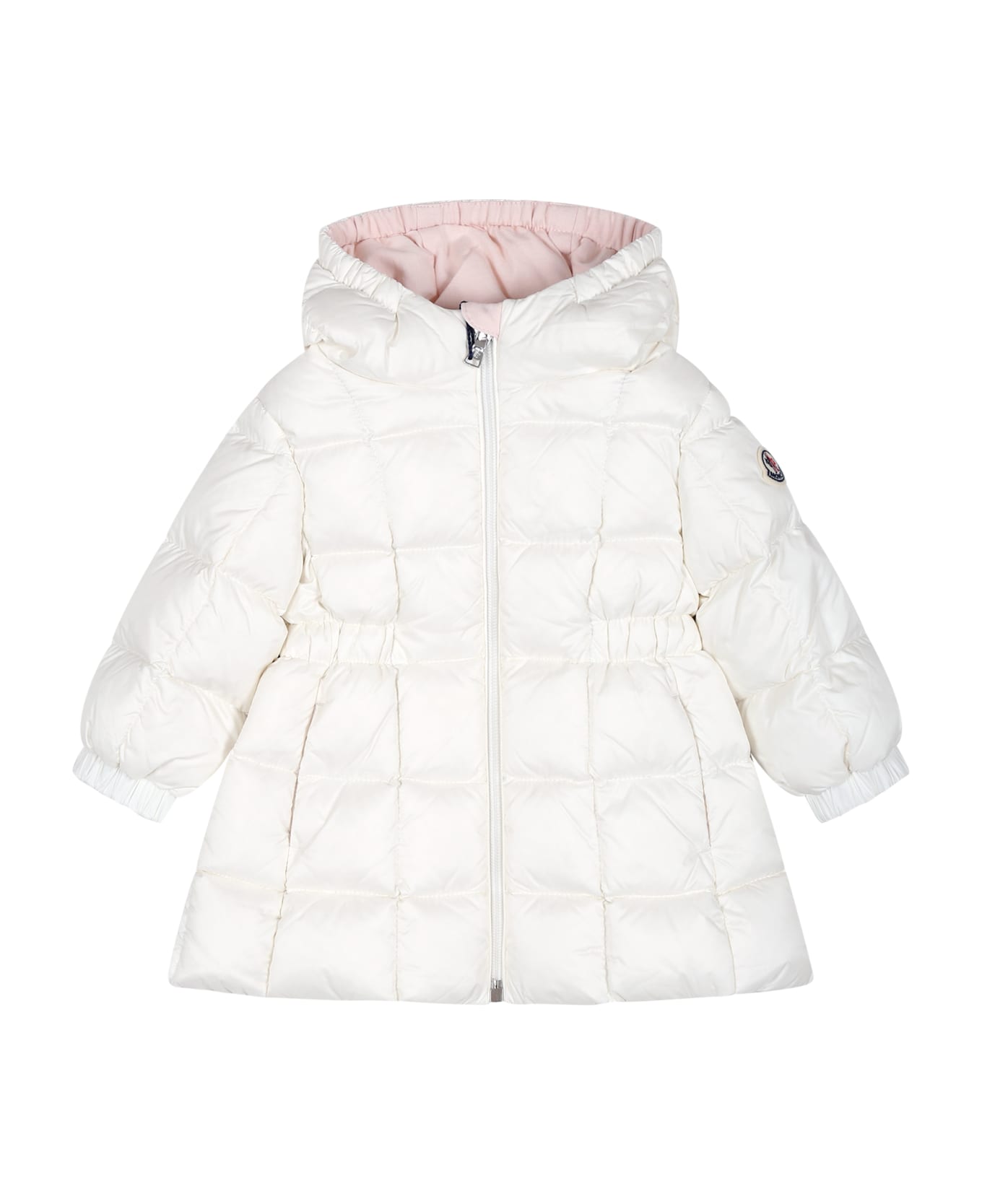 Moncler White Anya Down Jacket For Baby Girl With Logo - White コート＆ジャケット