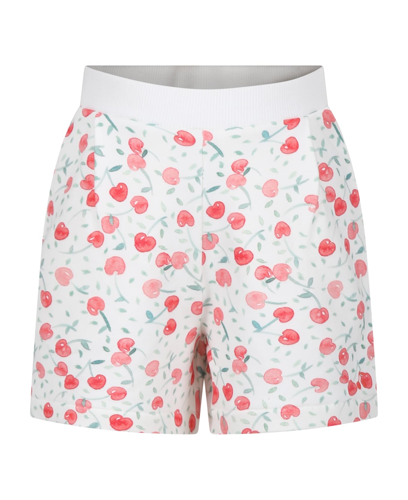 Bonpoint Ivory Sports Shorts For Girl With Cherries - Ivory
