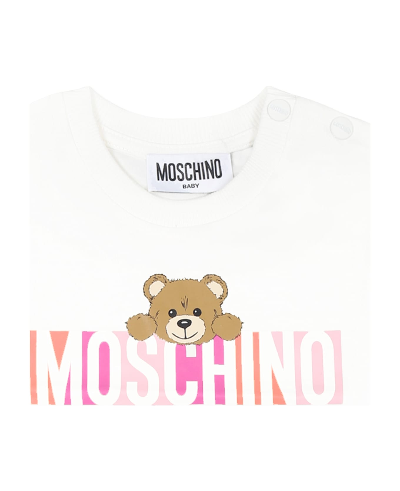 Moschino White Suit For Baby Girl With Teddy Bear - Ivory