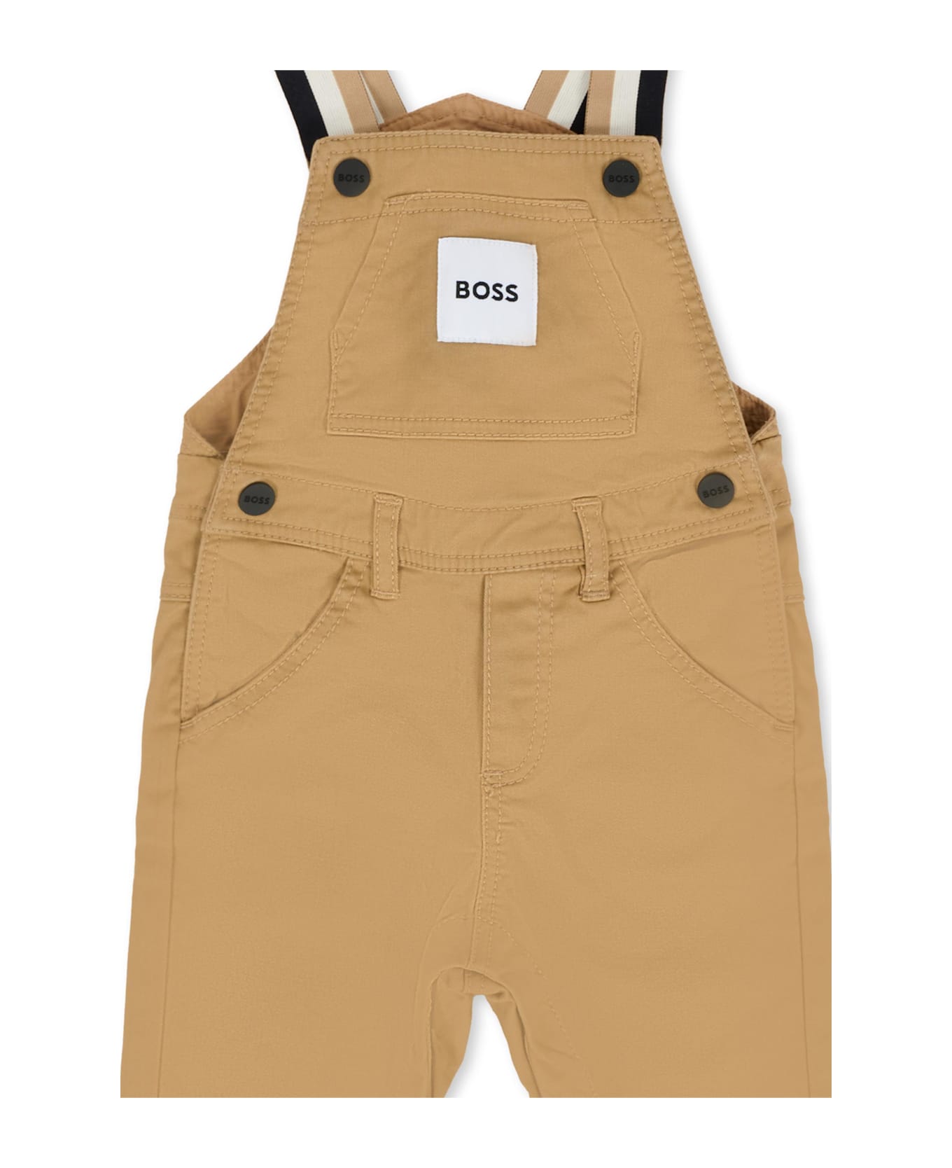 Hugo Boss Beige Dungarees For Baby Boy With Patch - Beige