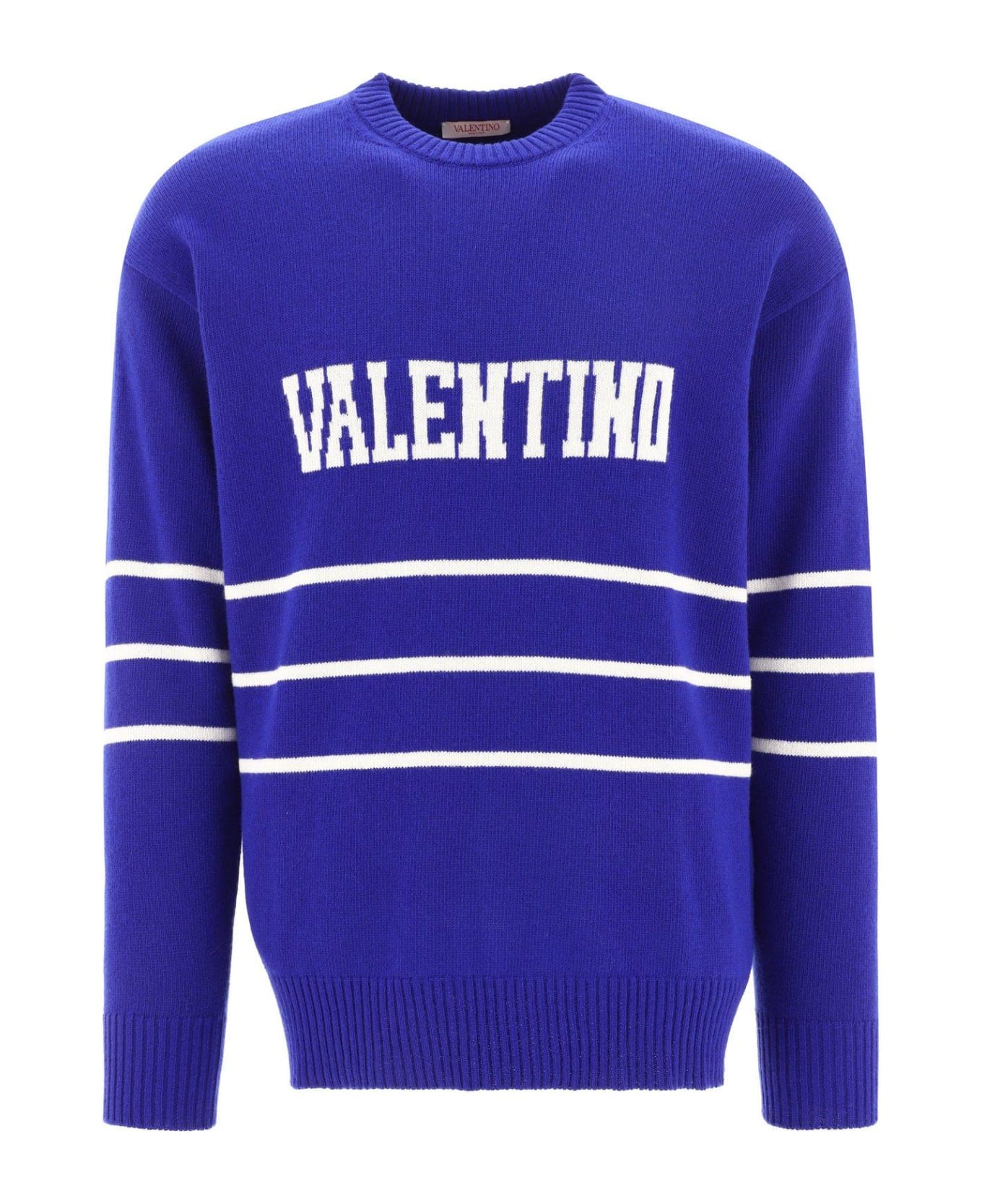 Valentino Logo Intarsia Long-sleeved Jumper - Cobalto/avorio