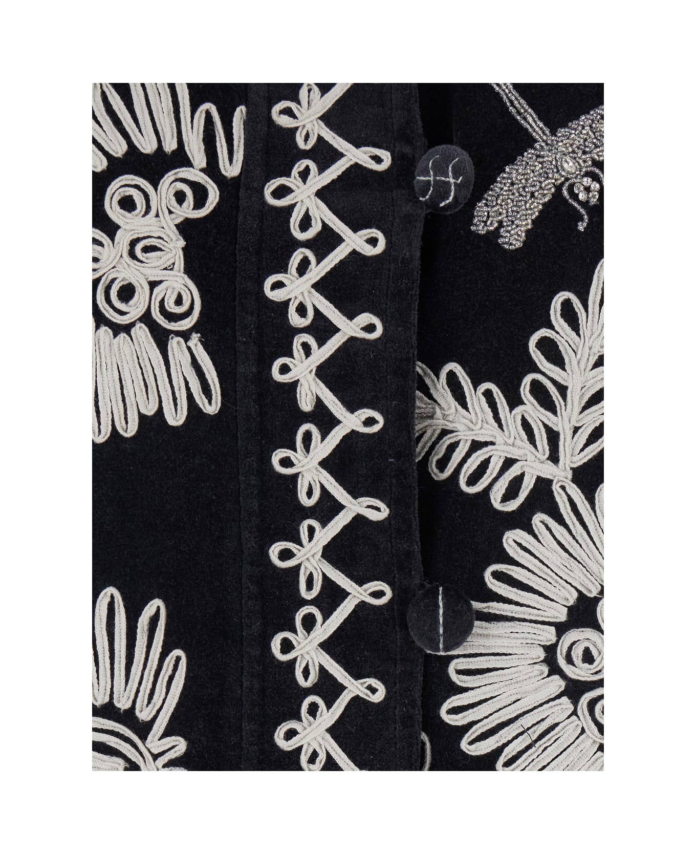 Forte_Forte Black And White Coat With All-over Embroidery In Cotton Woman - Black