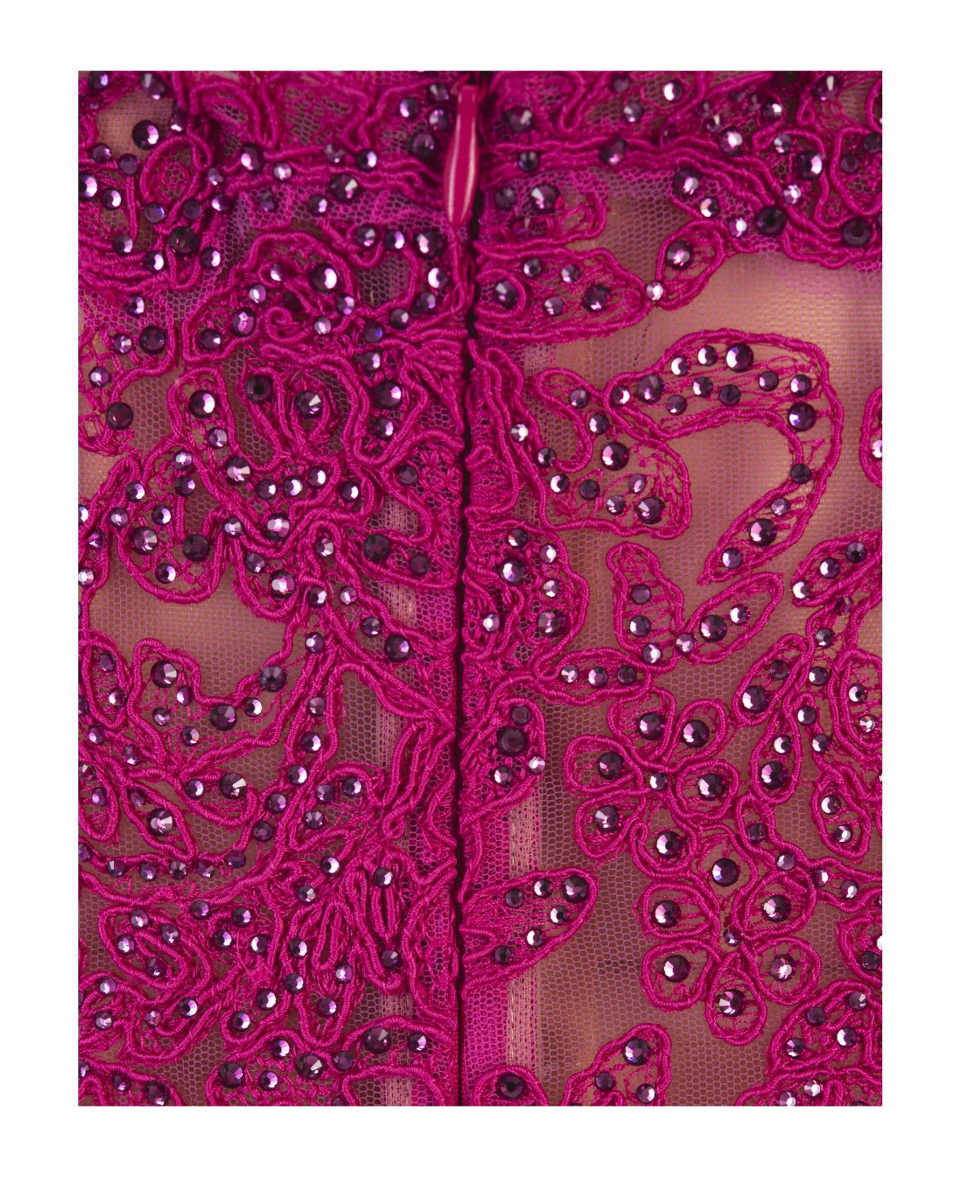 Ermanno Scervino Fuchsia Lace Longuette Dress With Micro Crystals - Pink ワンピース＆ドレス