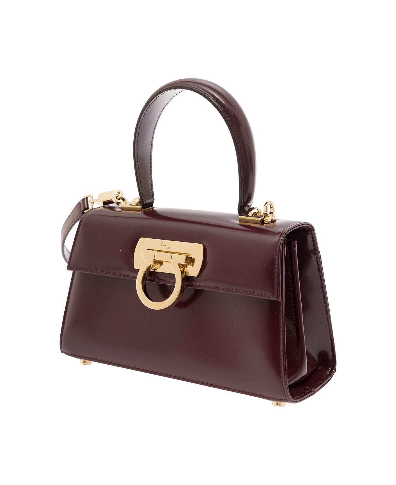 Ferragamo Bordeaux Handbag With Gancini Closure In Patent Leather Woman - Bordeaux