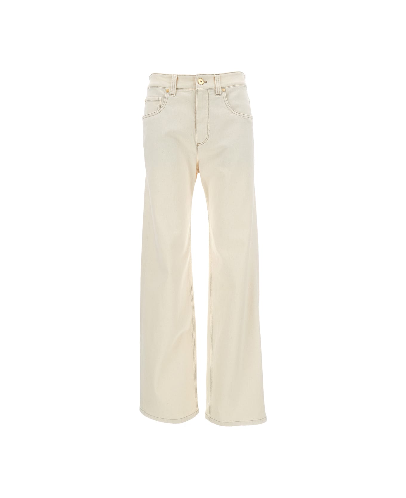 Brunello Cucinelli White High-waisted Straight Leg Jeans In Cotton Woman - White
