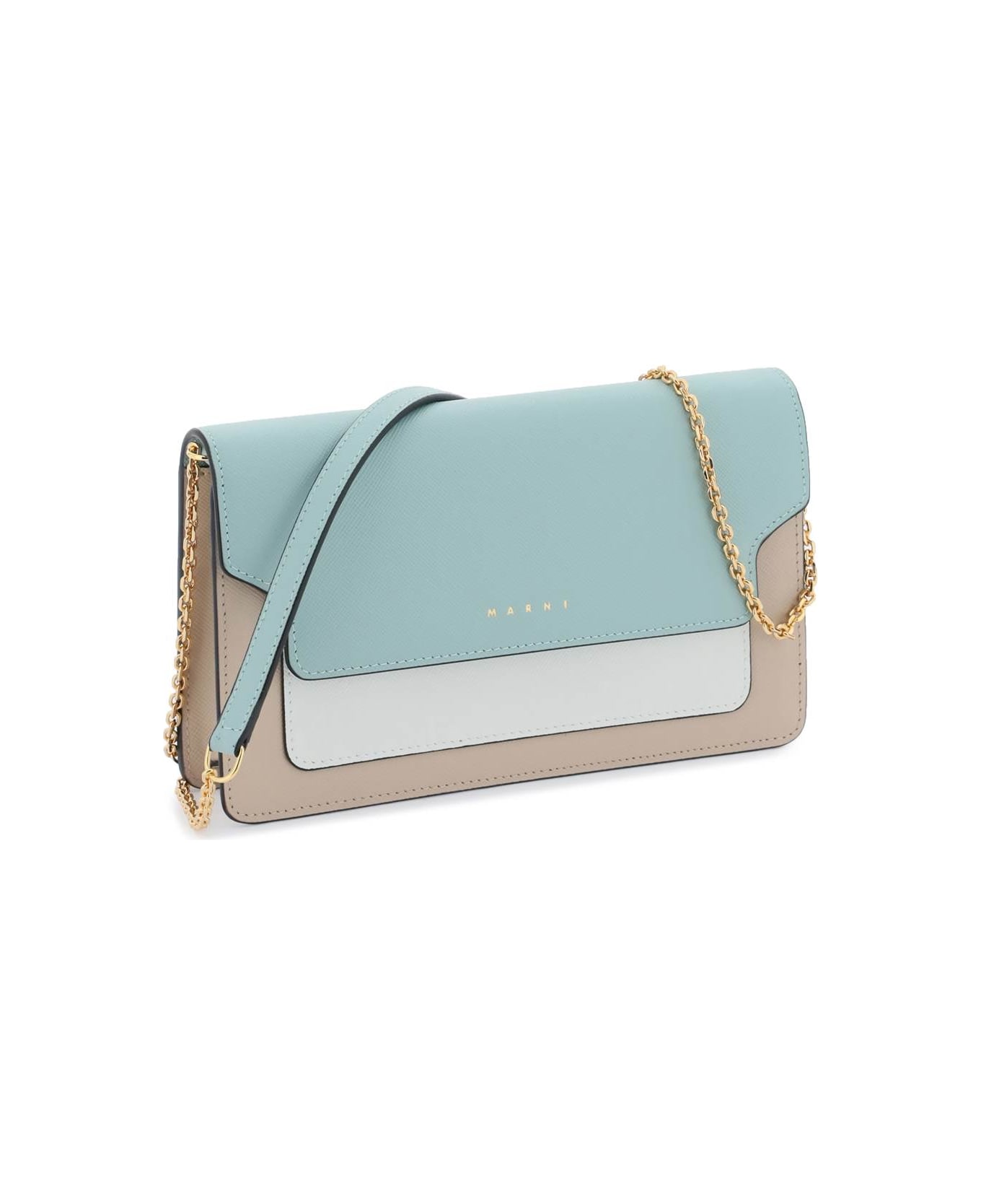 Marni Wallet With Shoulder Strap - TEA GREEN LIMESTONE LCAMEL (Beige)