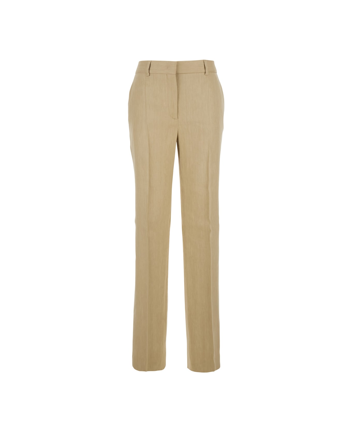 Alberta Ferretti Beige Pants With High Waist And Belt Loops In Linen Blend Stretch Woman Alberta Ferretti - Beige